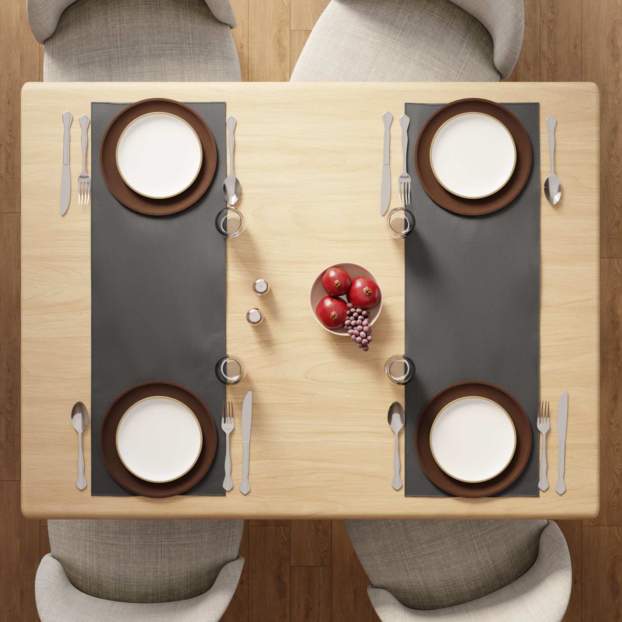 PVC Leather Dark Grey Table Runner (Pack of 1)