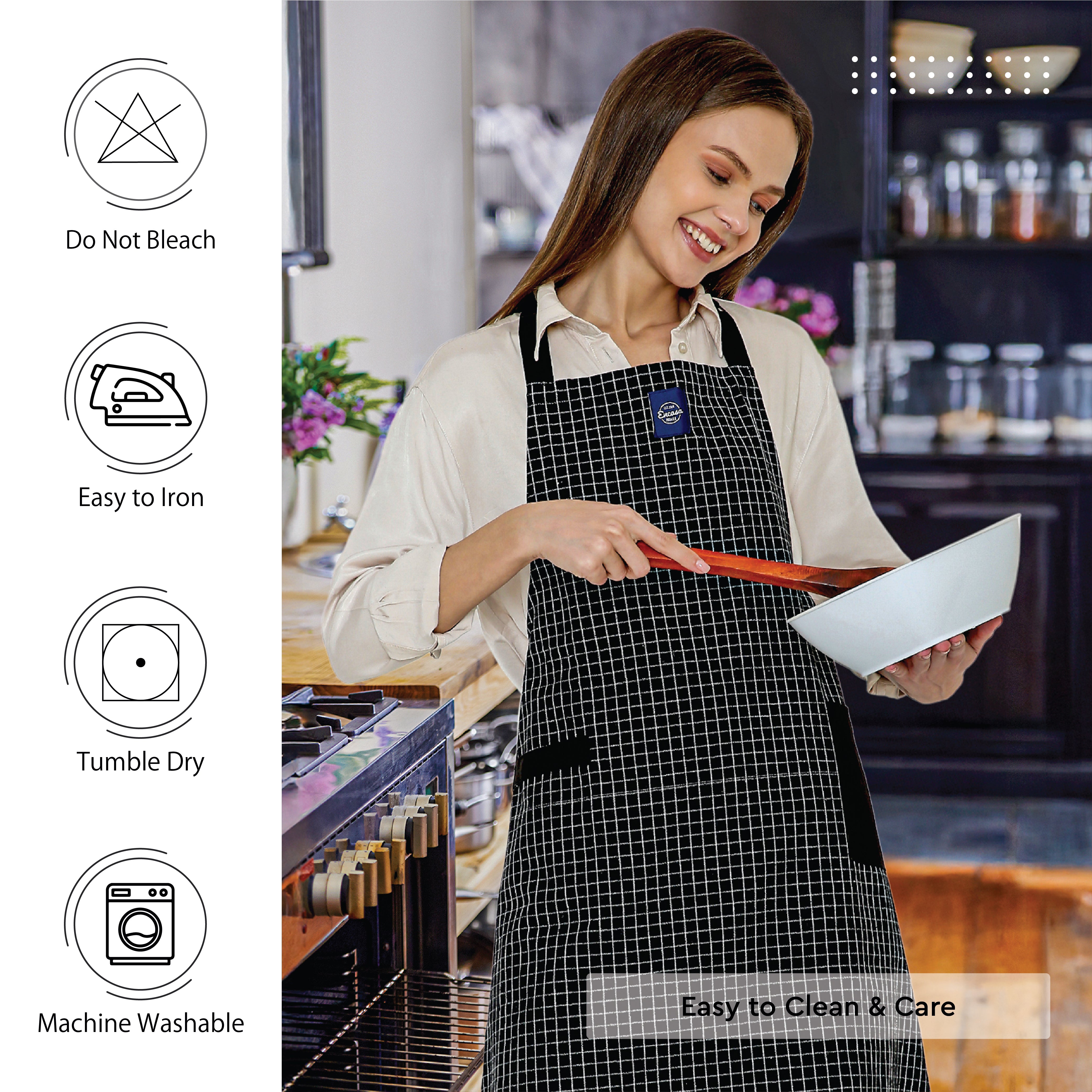 Cotton Butcher Checks Black Apron (Pack of 1)