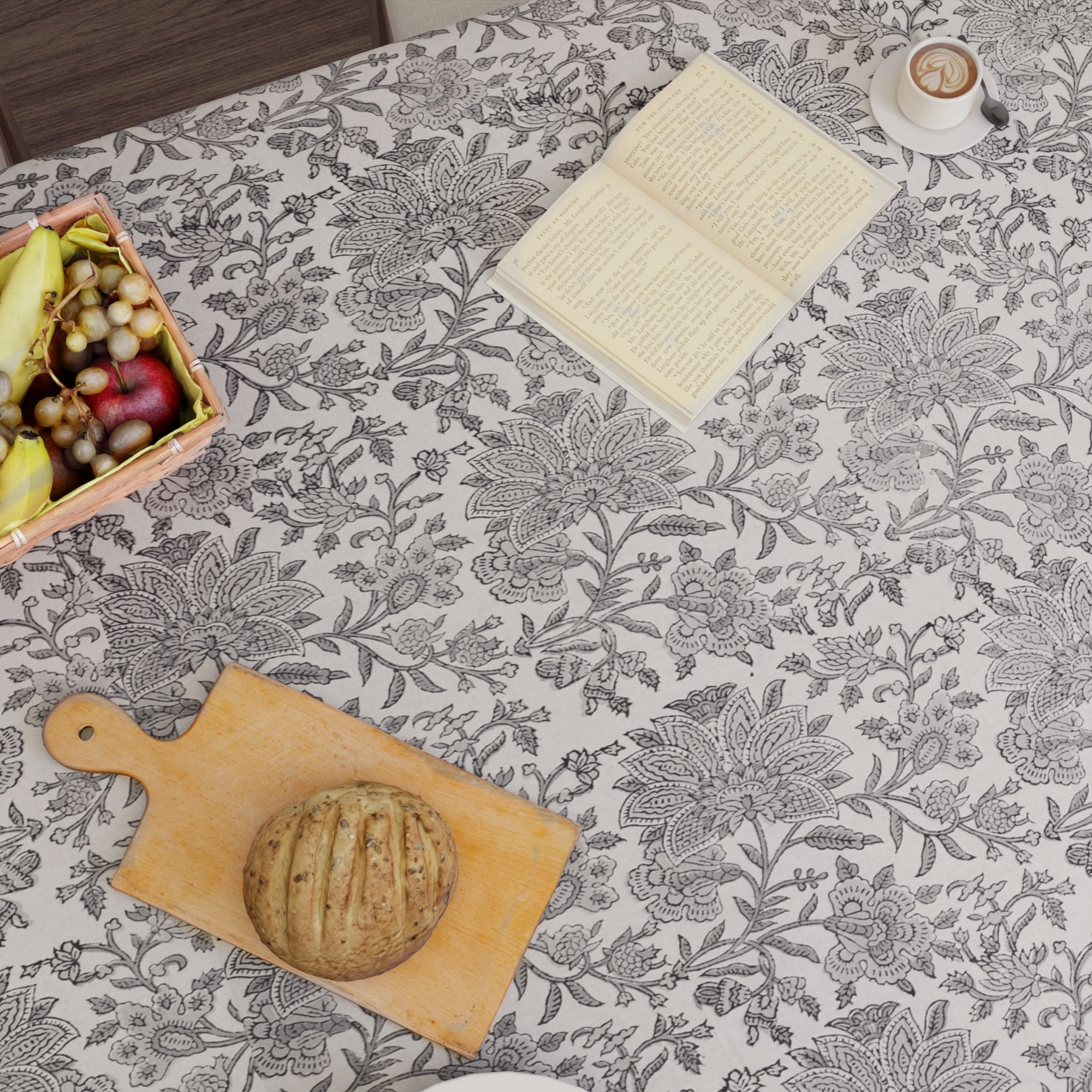 Jaipuri Hand block Print Cotton Ash Tablecloth