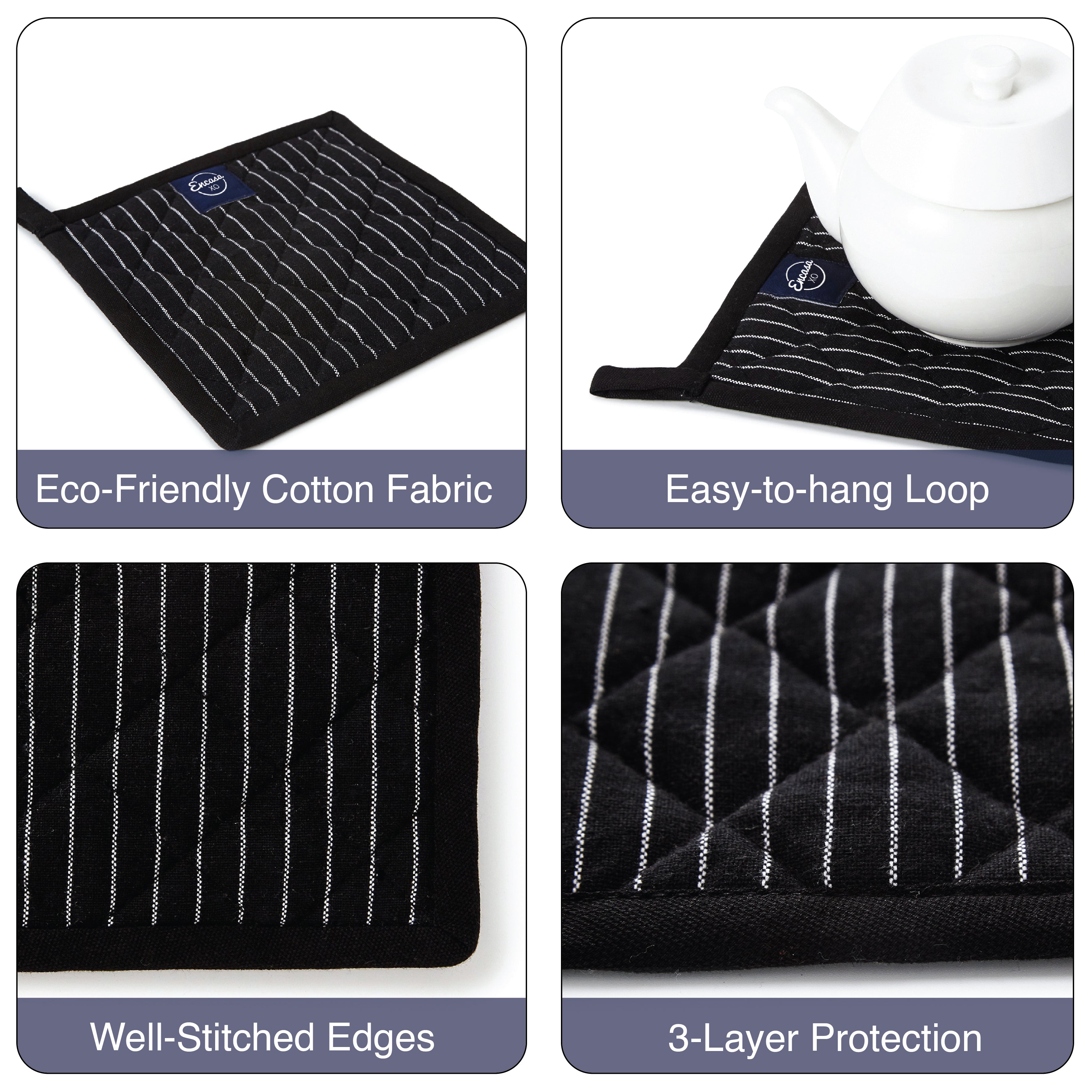 Cotton Butcher Stripes Black Pot Holders (Pack of 2)