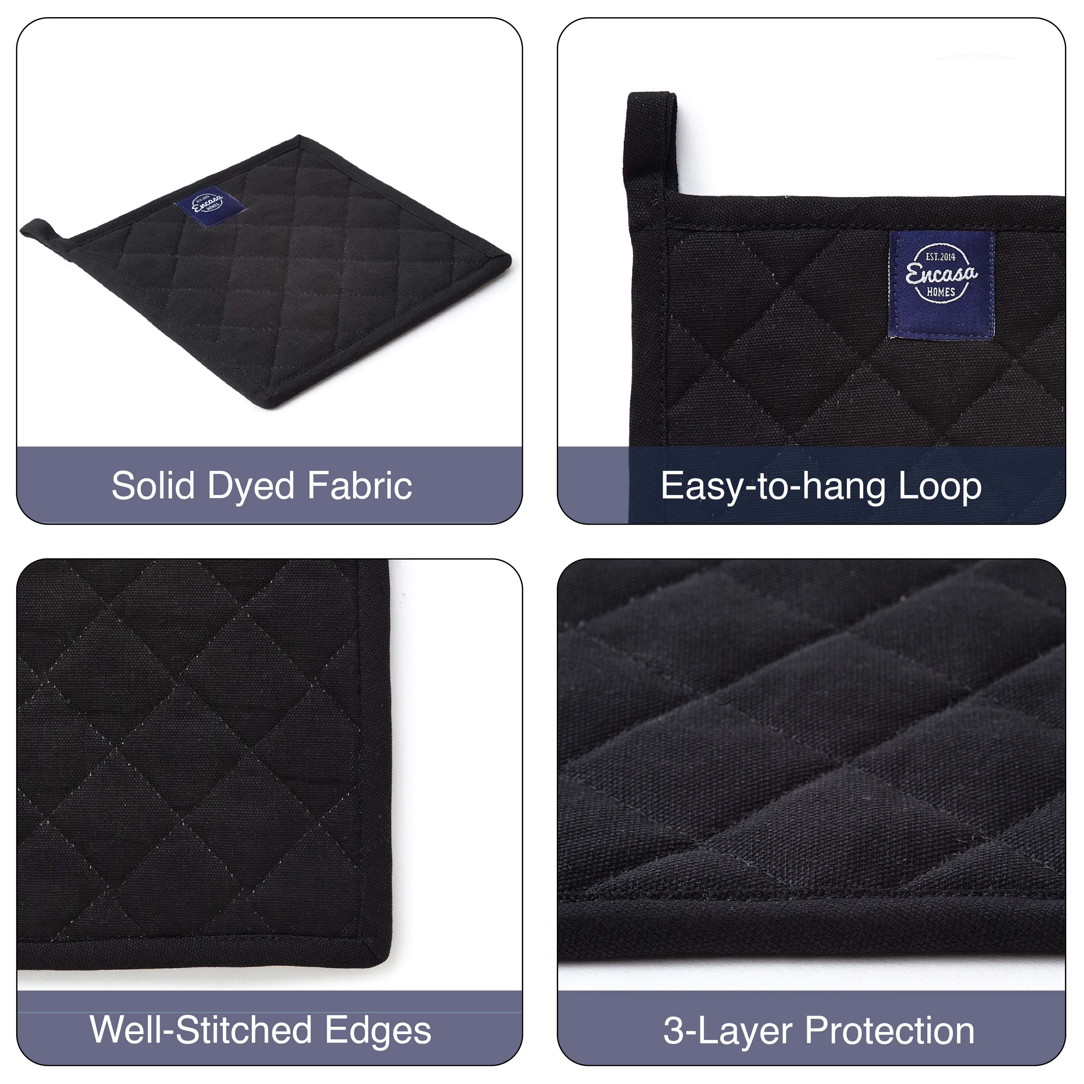 Yarn Dyed Cotton Full Black Potholder (Pack of 4)