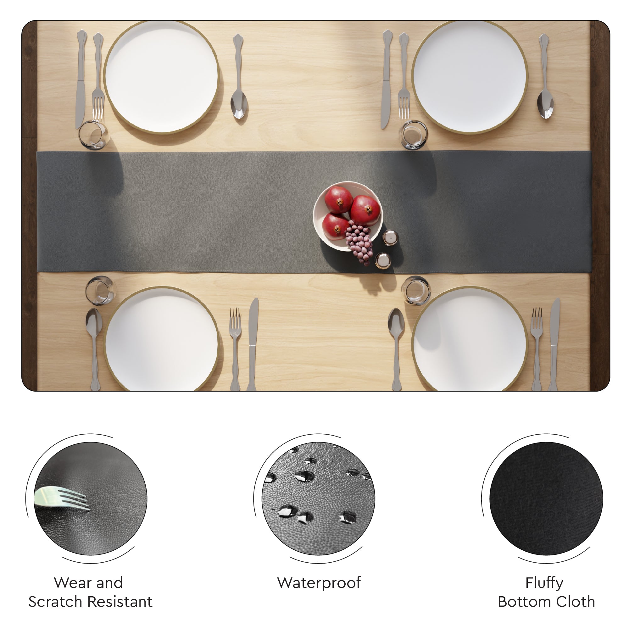 Faux Leather Dark Grey Table Runner
