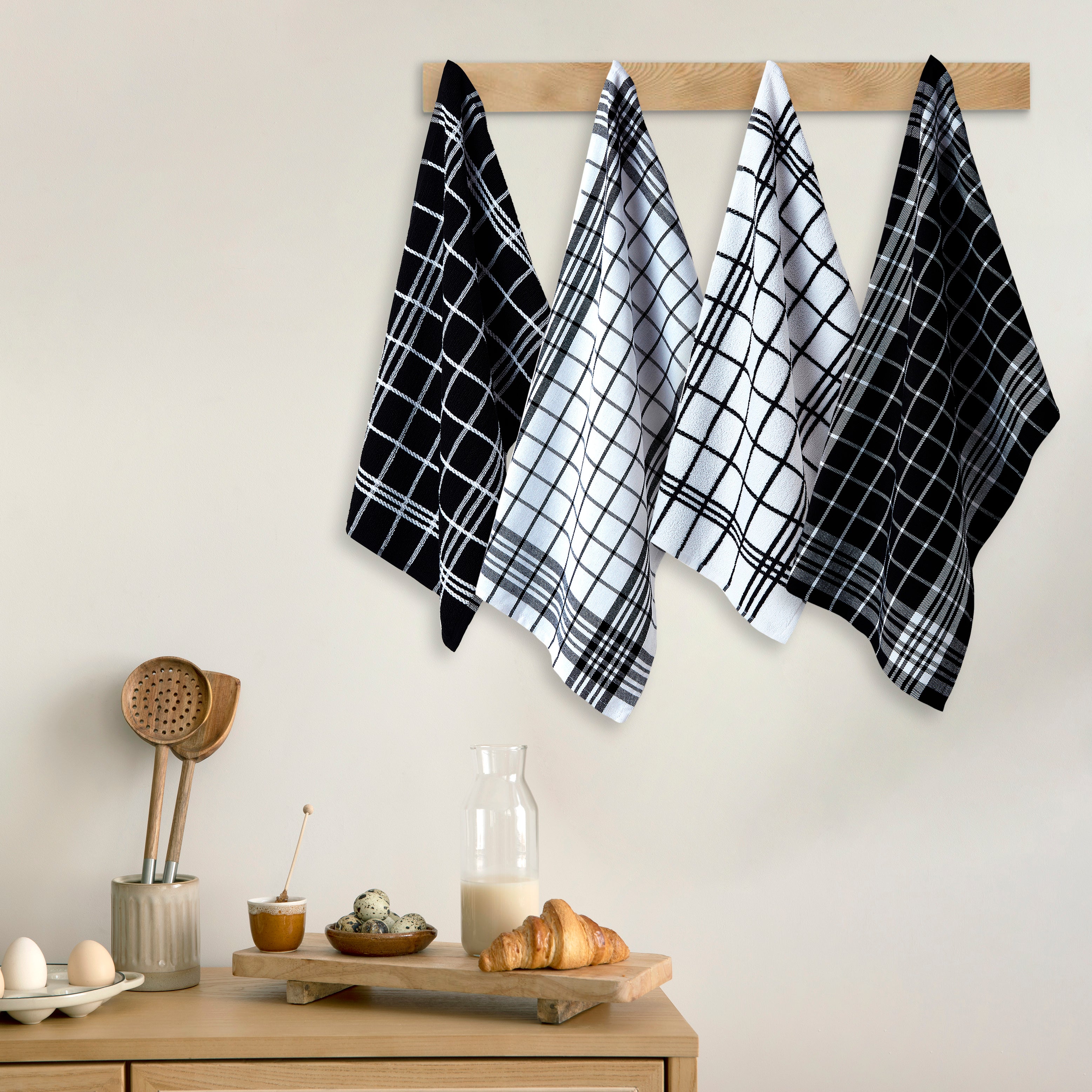 Cotton Black Non-terry+Terry Kitchen Towel (Pack of 4)