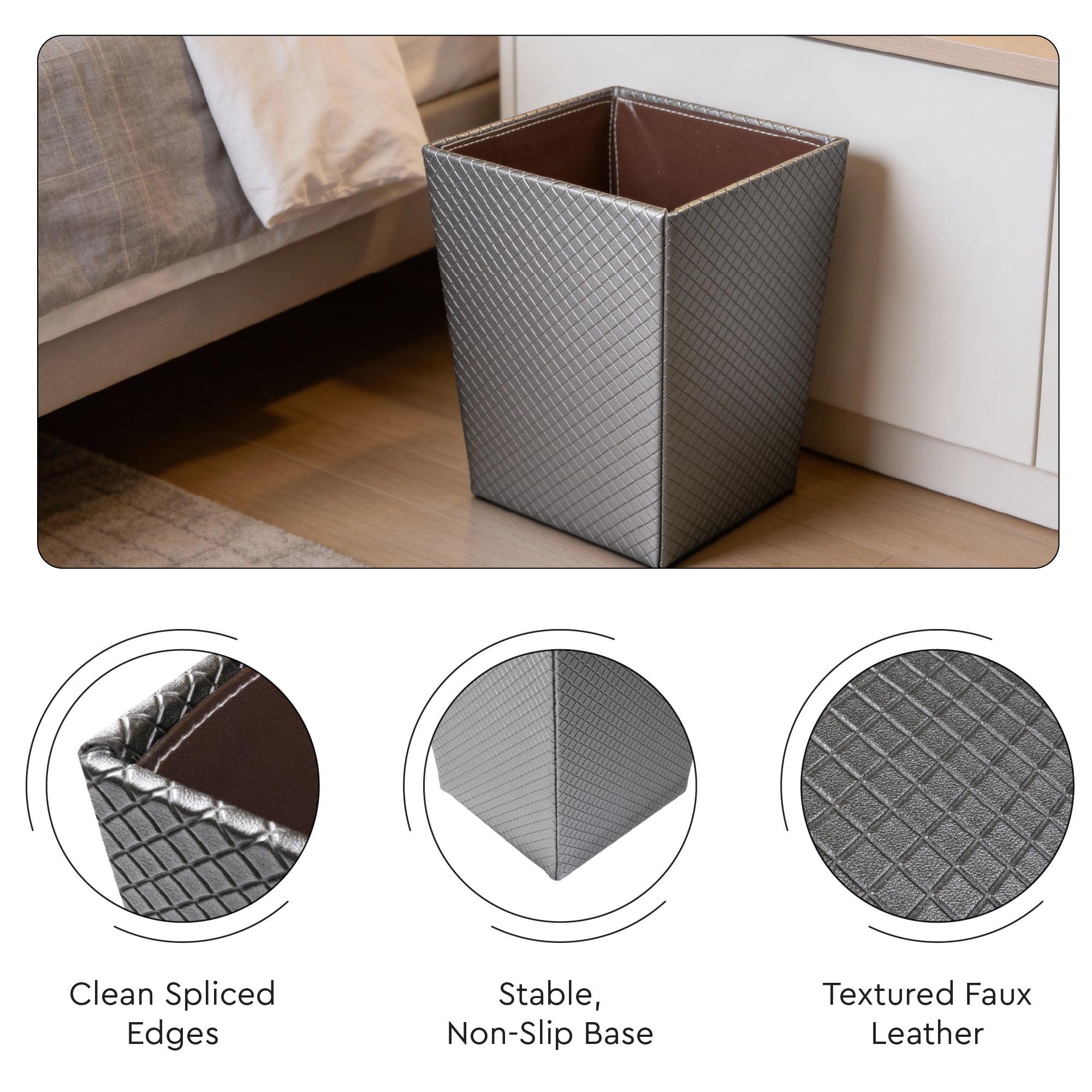 Faux Leather Grey Leather Dustbin