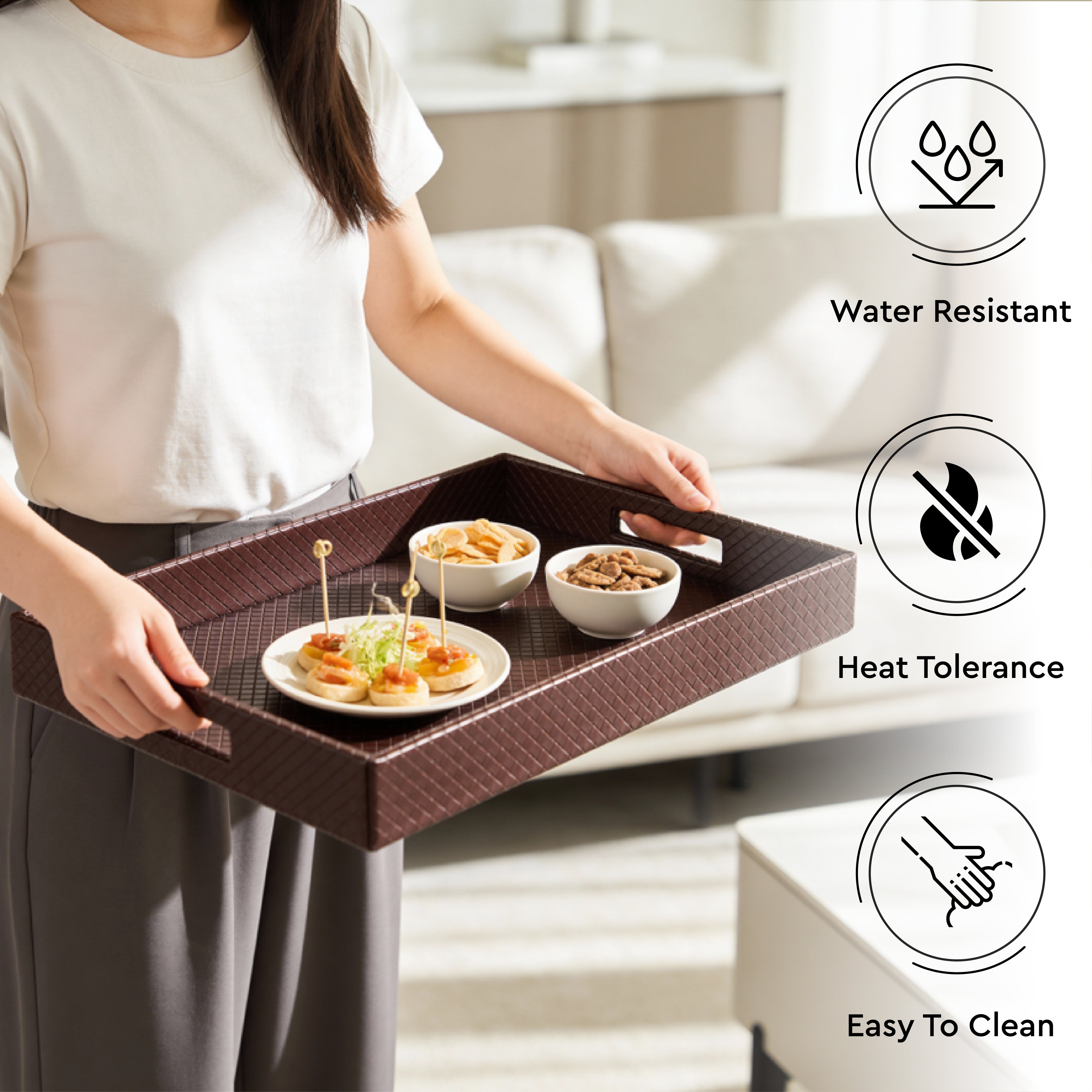 Leather Copper Leather Serving Tray Combo
