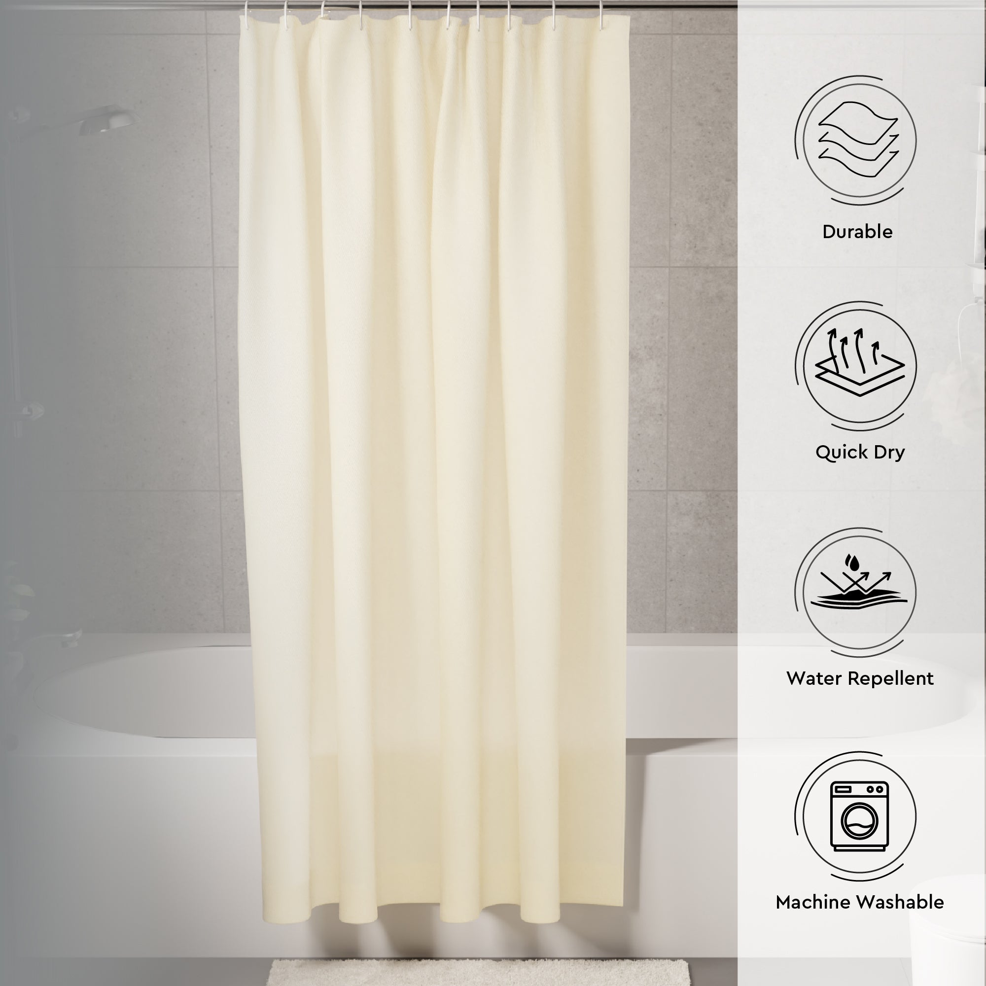 Polyester Natural Shower Curtain + Bathmat (Pack of 3)