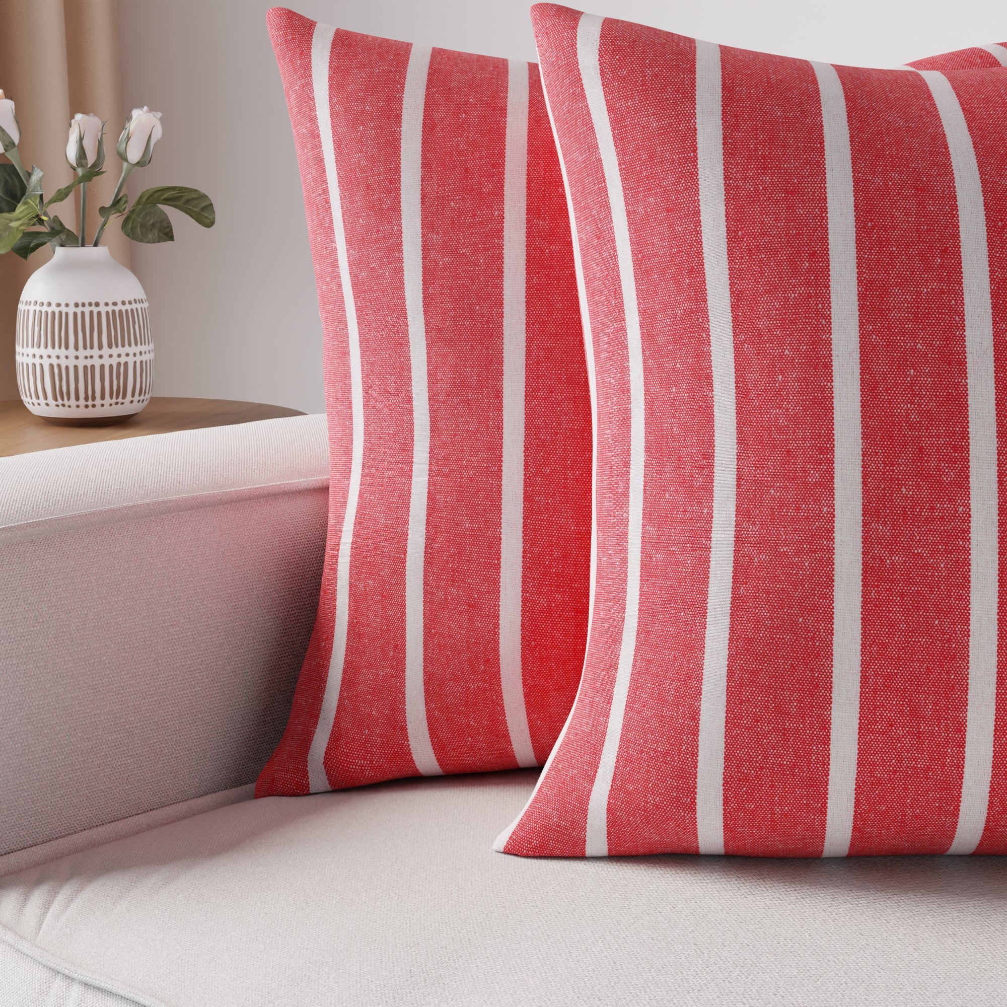 Cotton Roma Red Stripes Cushion Cover (Pack of 2)