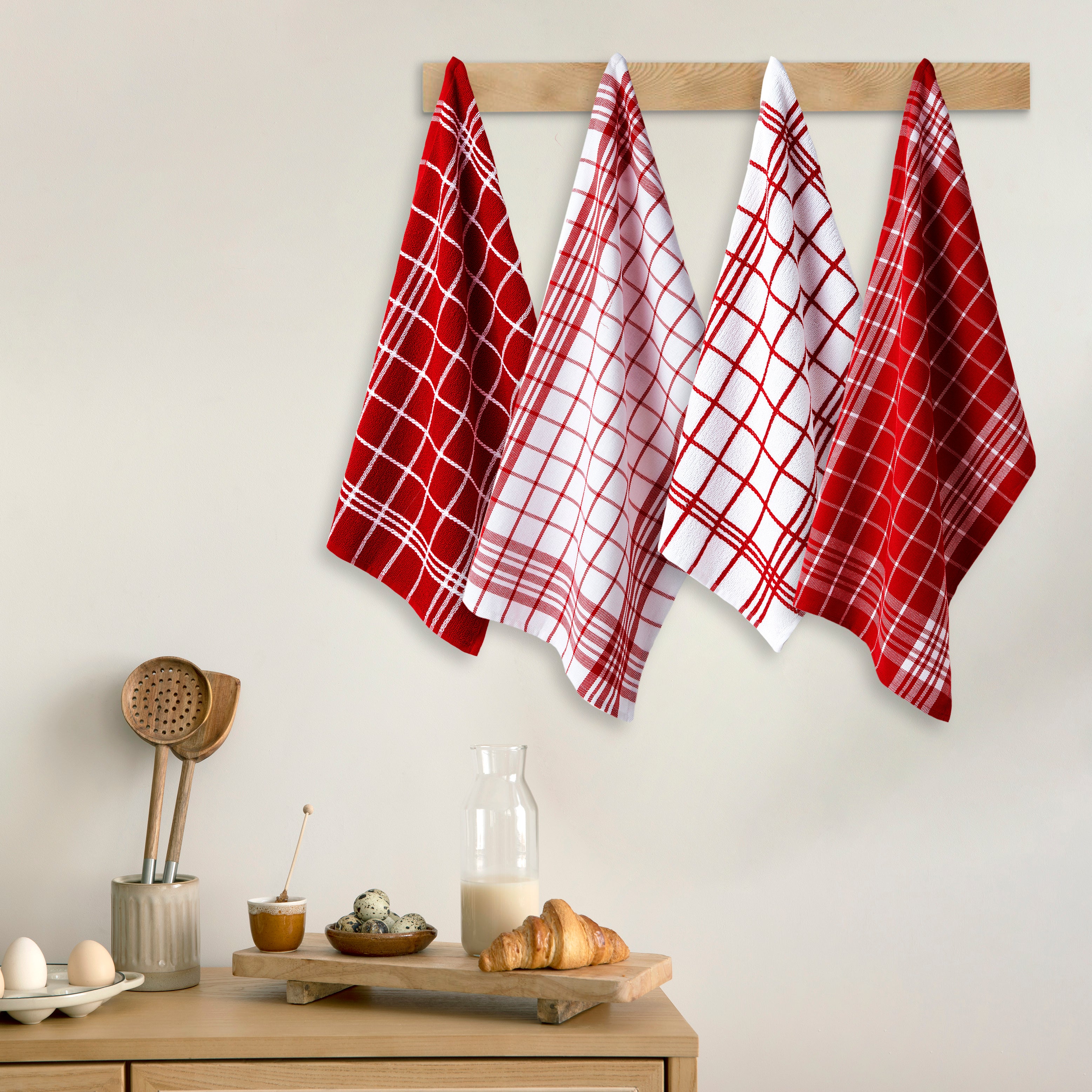 Cotton Red Non-terry+Terry Kitchen Towel (Pack of 4)