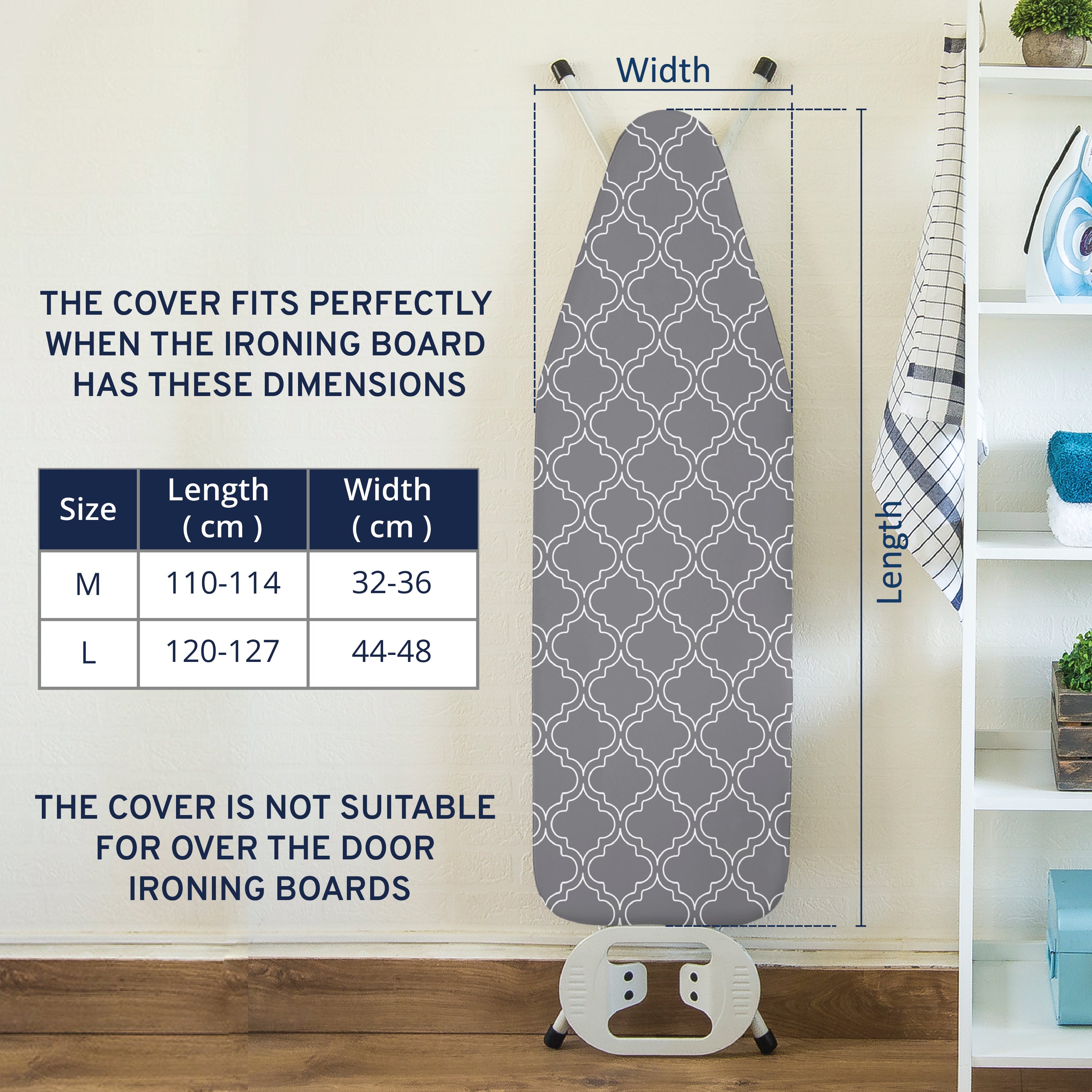 20s Sheeting Grey Tiles Ironing Board Cover (Pack of 1)