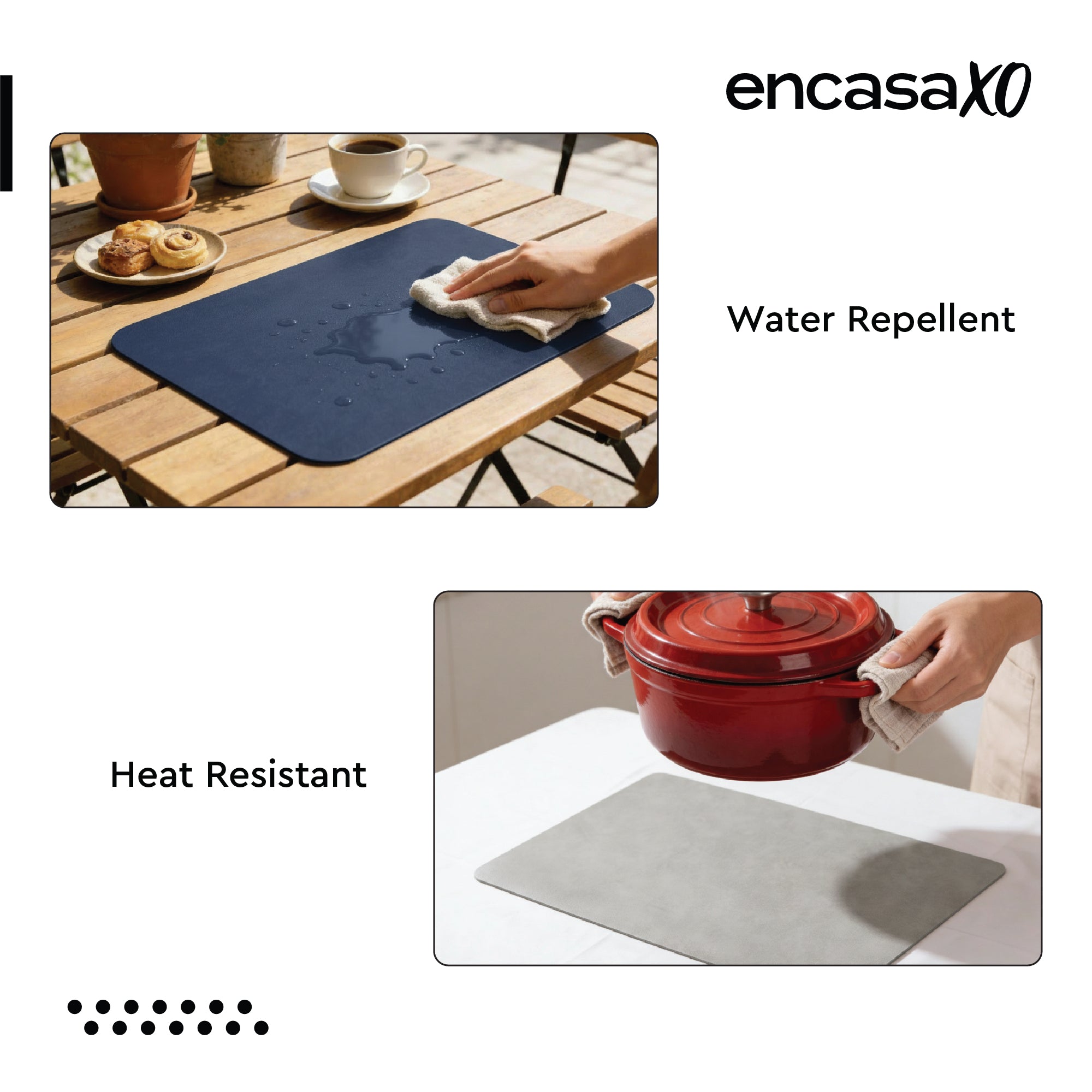 2 Sided Leather Grey & Blue Placemat + Coaster