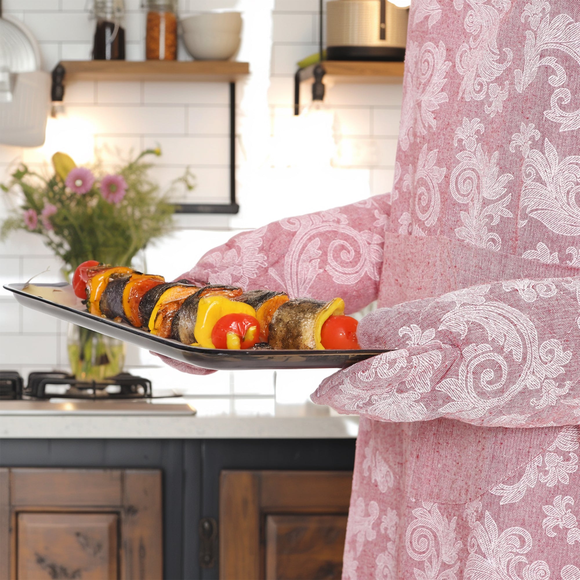 Cotton Red Oven Gloves (Pack of 2)