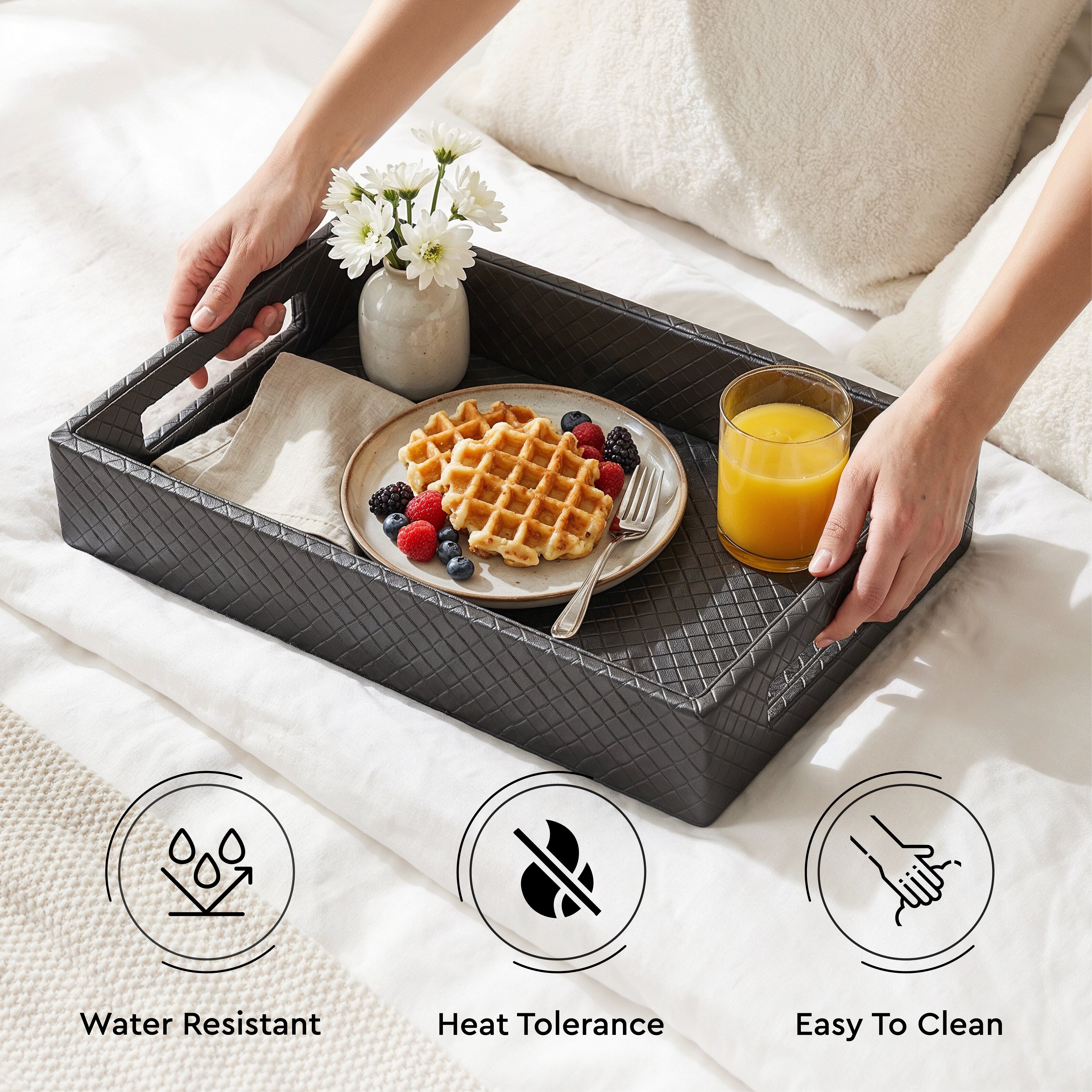 PU-Leather Grey Leather Serving Tray