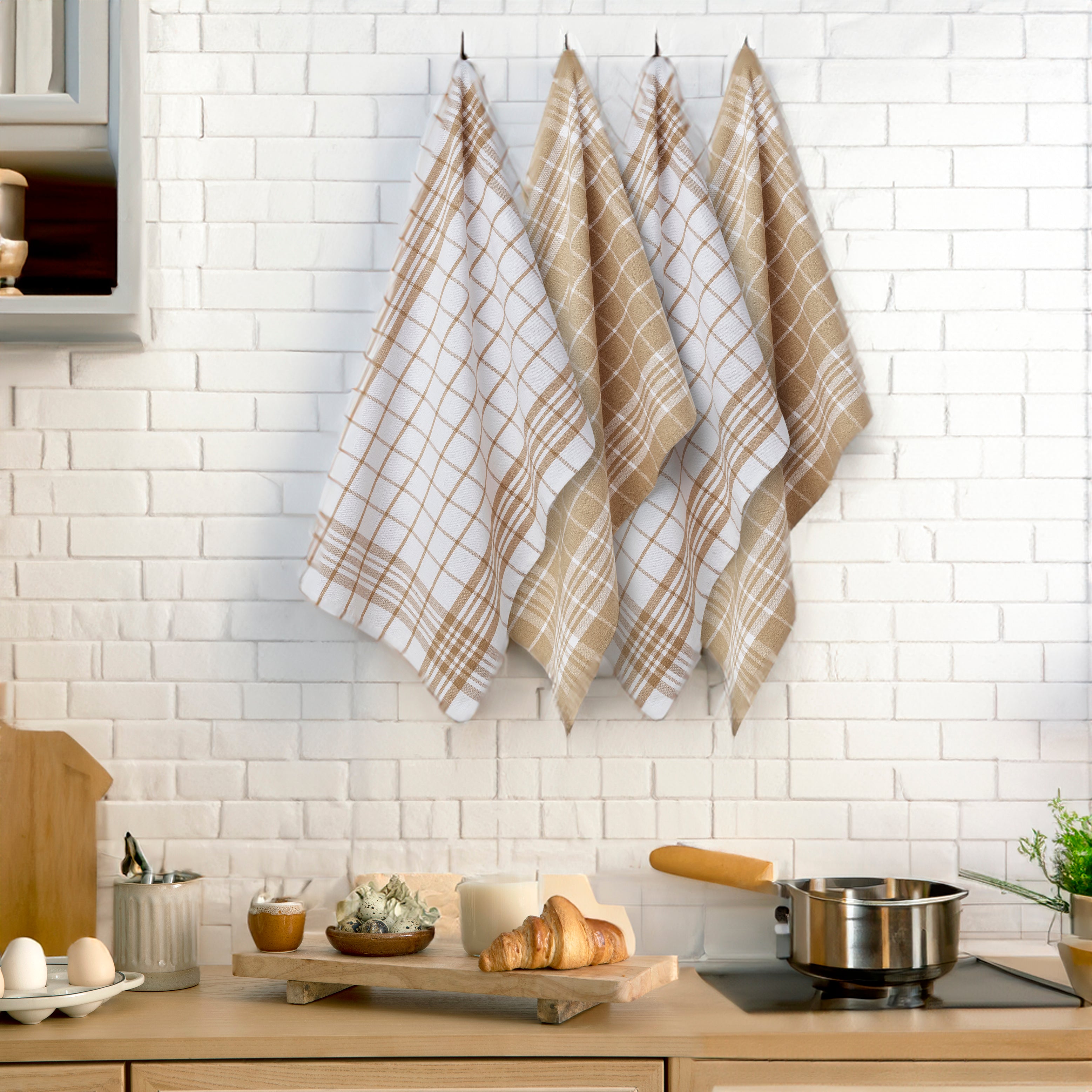 Cotton Beige Non-Terry Kitchen Towel (Pack of 4)