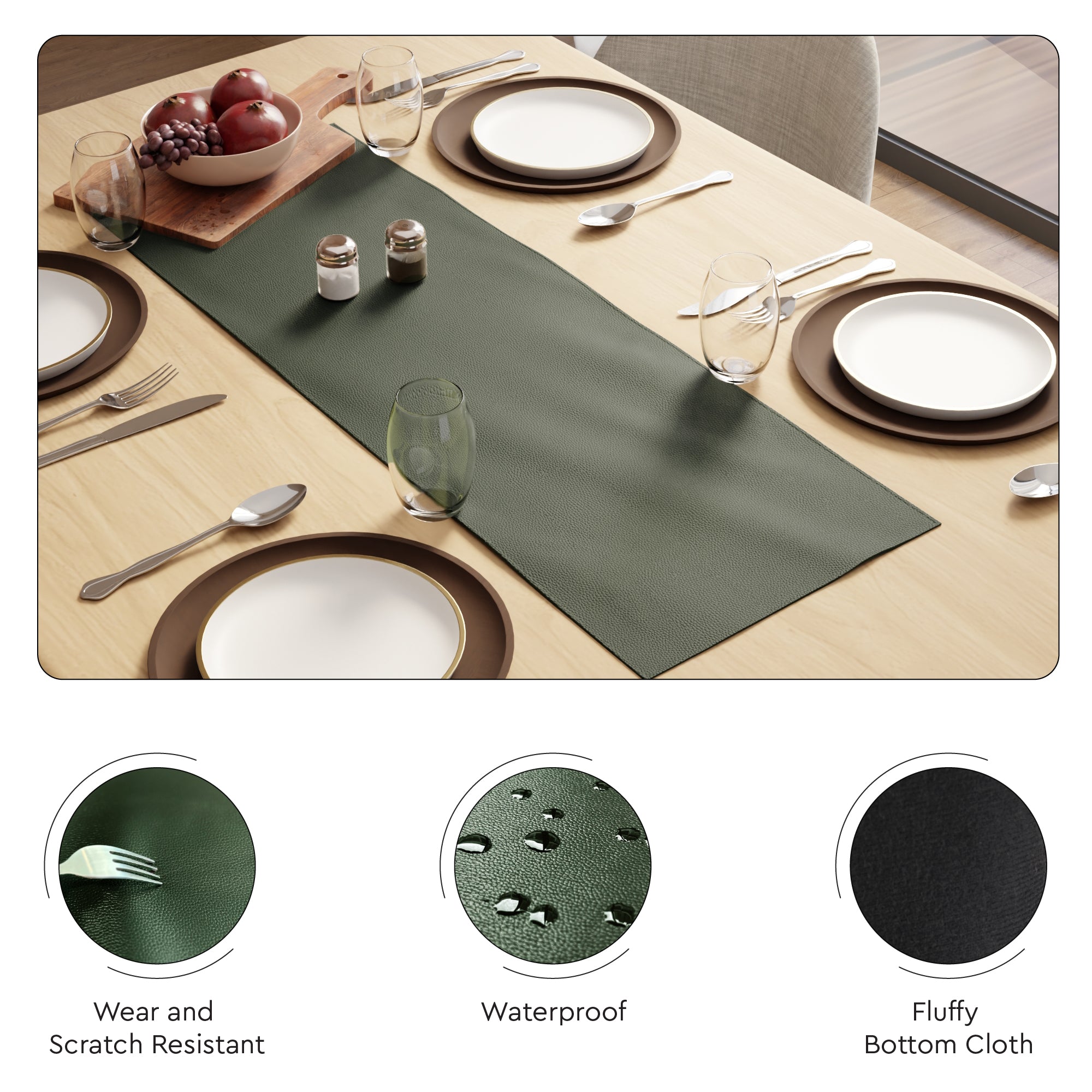 Faux Leather Green Table Runner