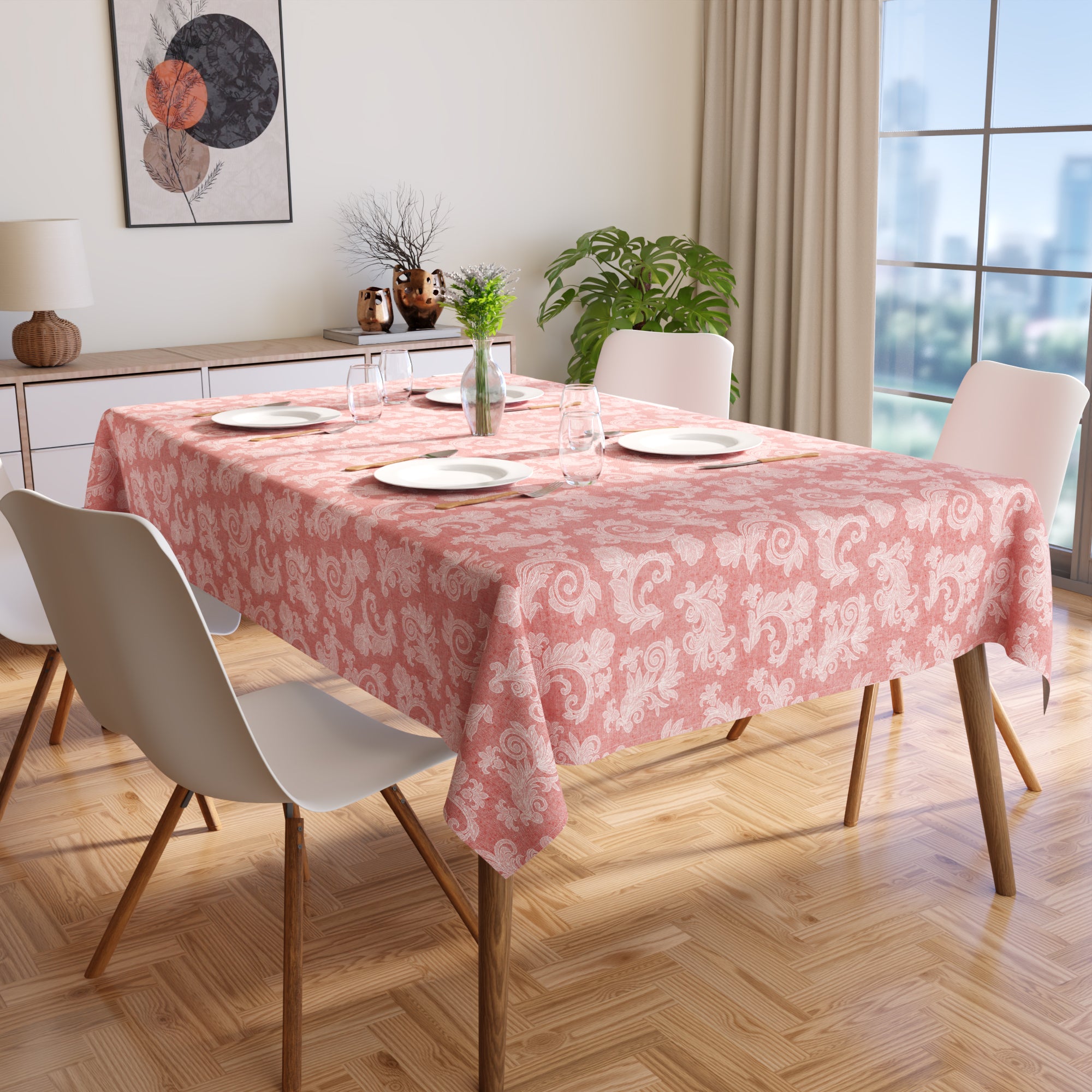 Cotton Red Table Cloth (Pack of 1)