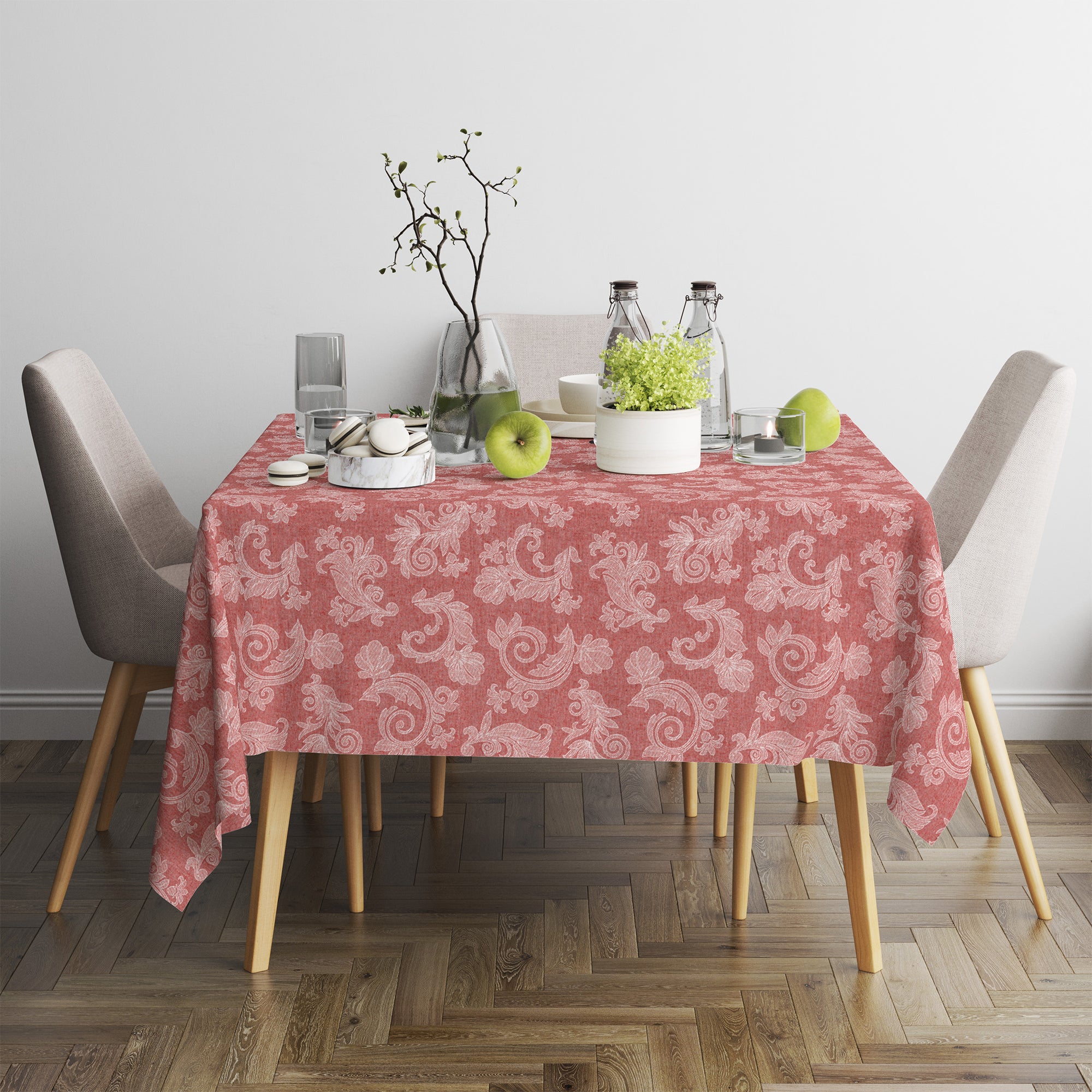 Cotton Red Table Cloth (Pack of 1)