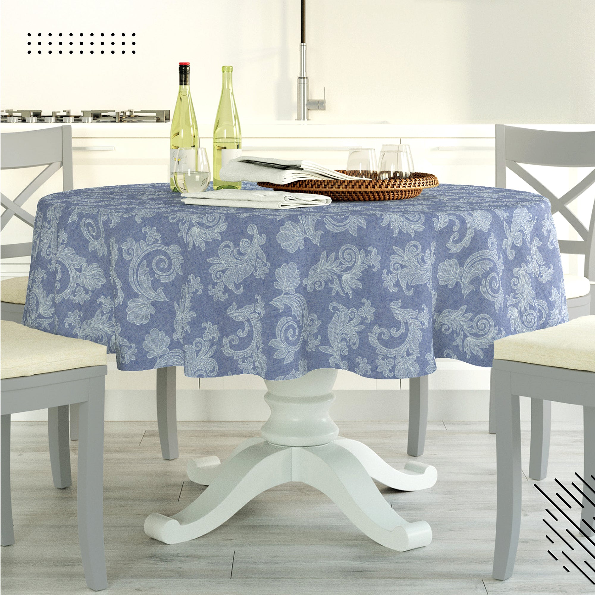Cotton chambray Blue Table Cloth (Pack of 1)