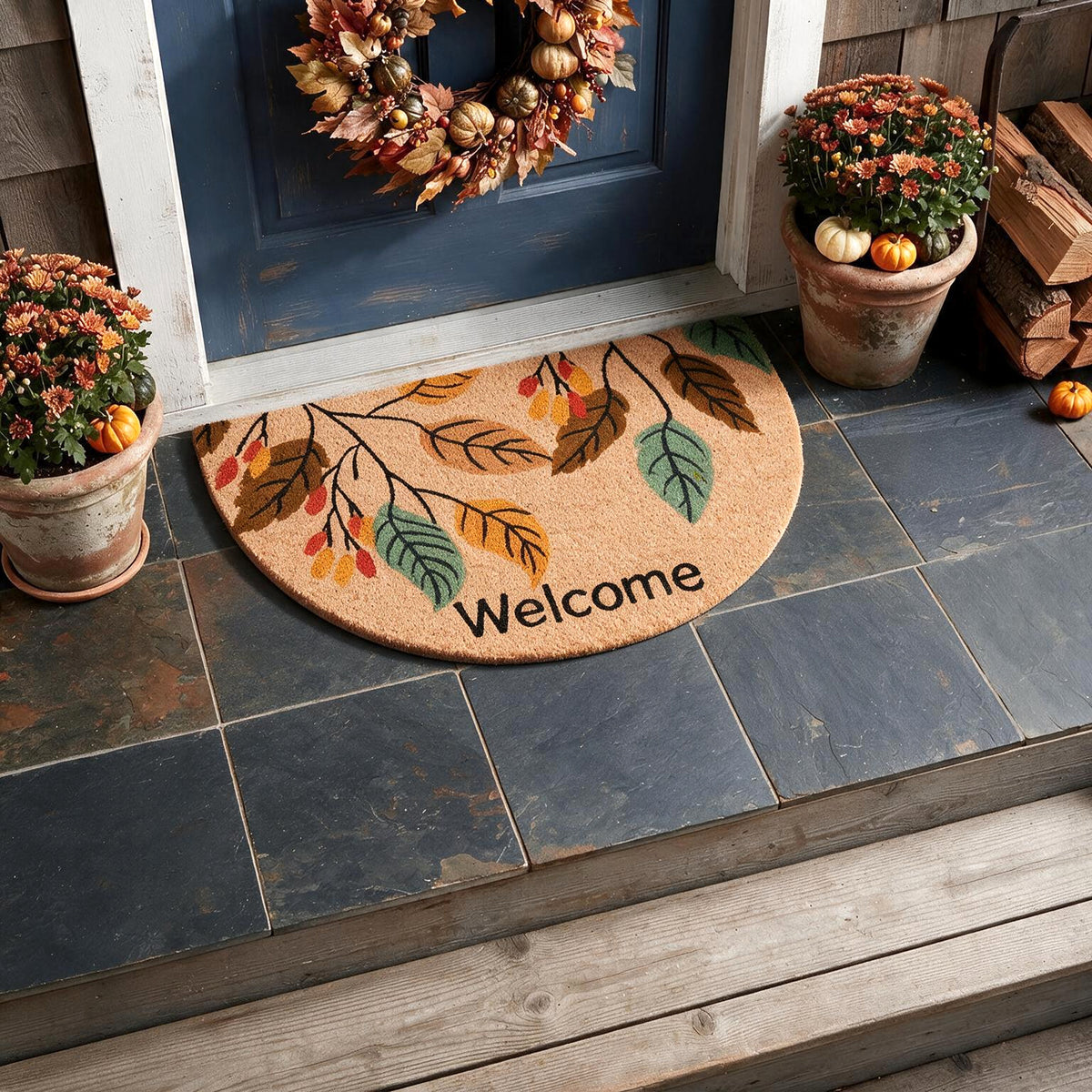 Coir Welcome Leaf Half Door Mat (Pack of 1)