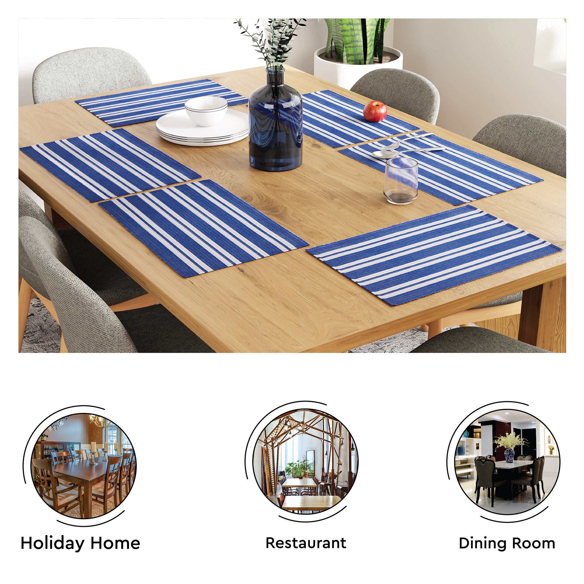Cotton Franca Blue Stripes Placemat (Pack of 6)