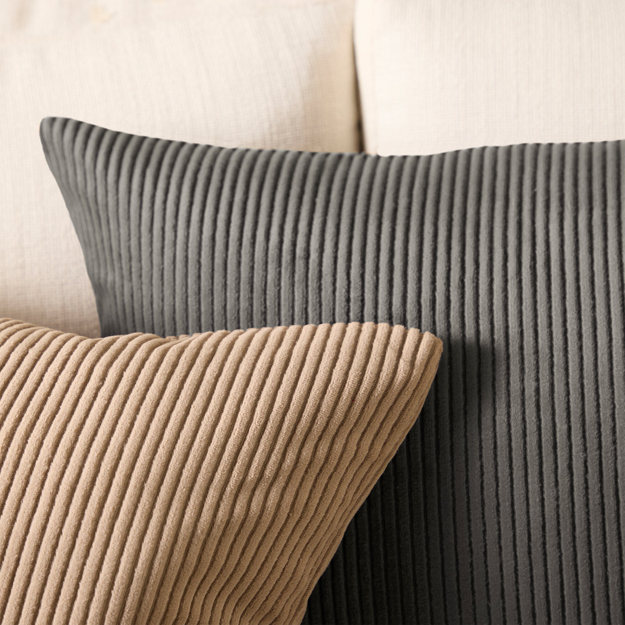 Corduroy Dark Grey Cushion Cover (Pack of 2)