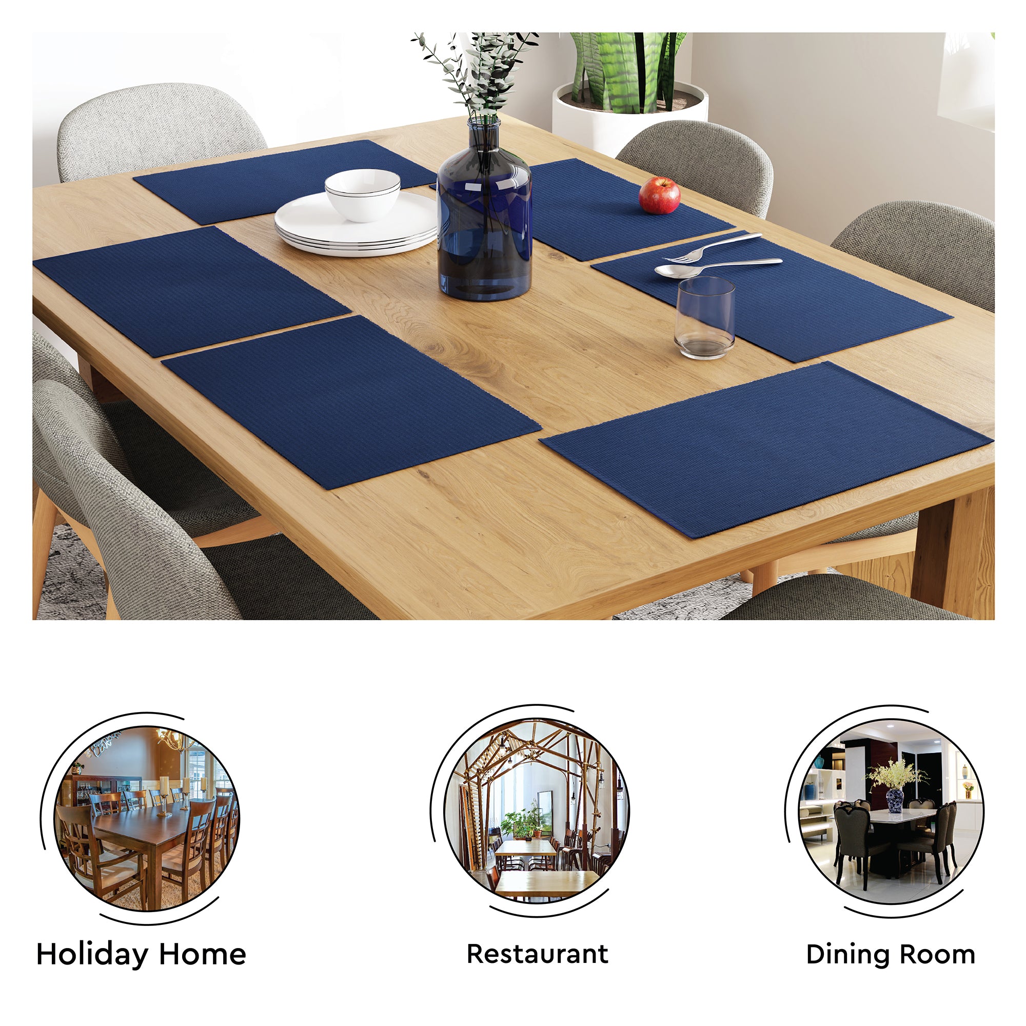 Cotton Solid Navy Blue Placemat (Pack of 6)