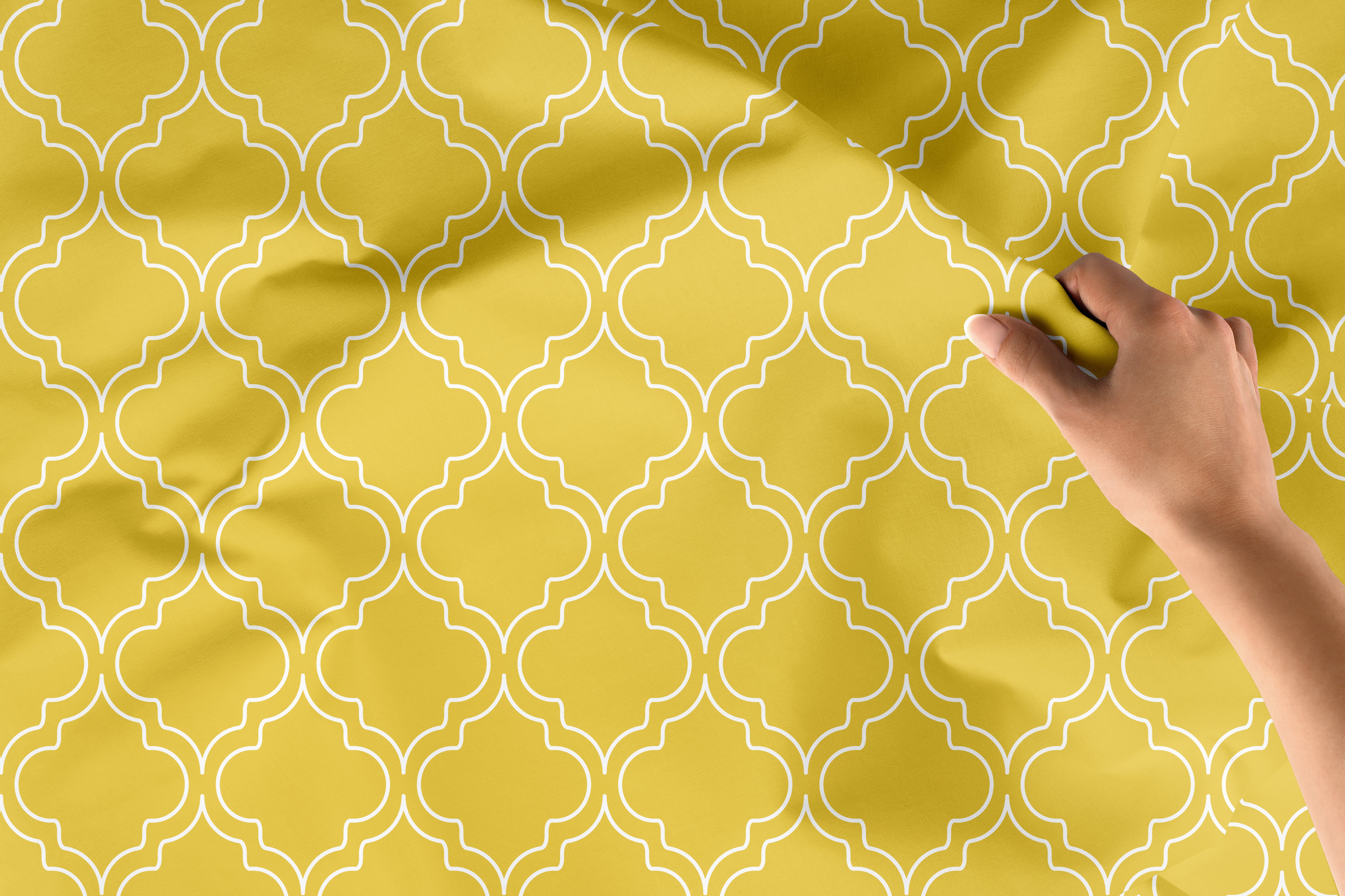 Polyester Printed Trellis Yellow Fabric (Pack of 1)