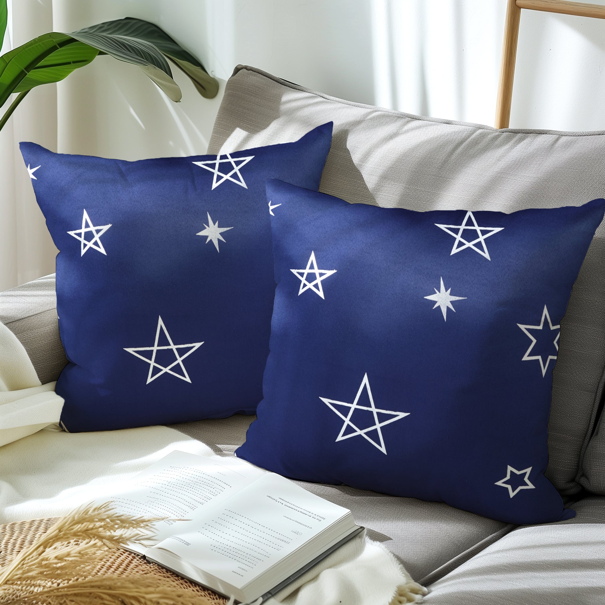 Blackout Polyester Star Navy Cushion Cover (Pack of 2)