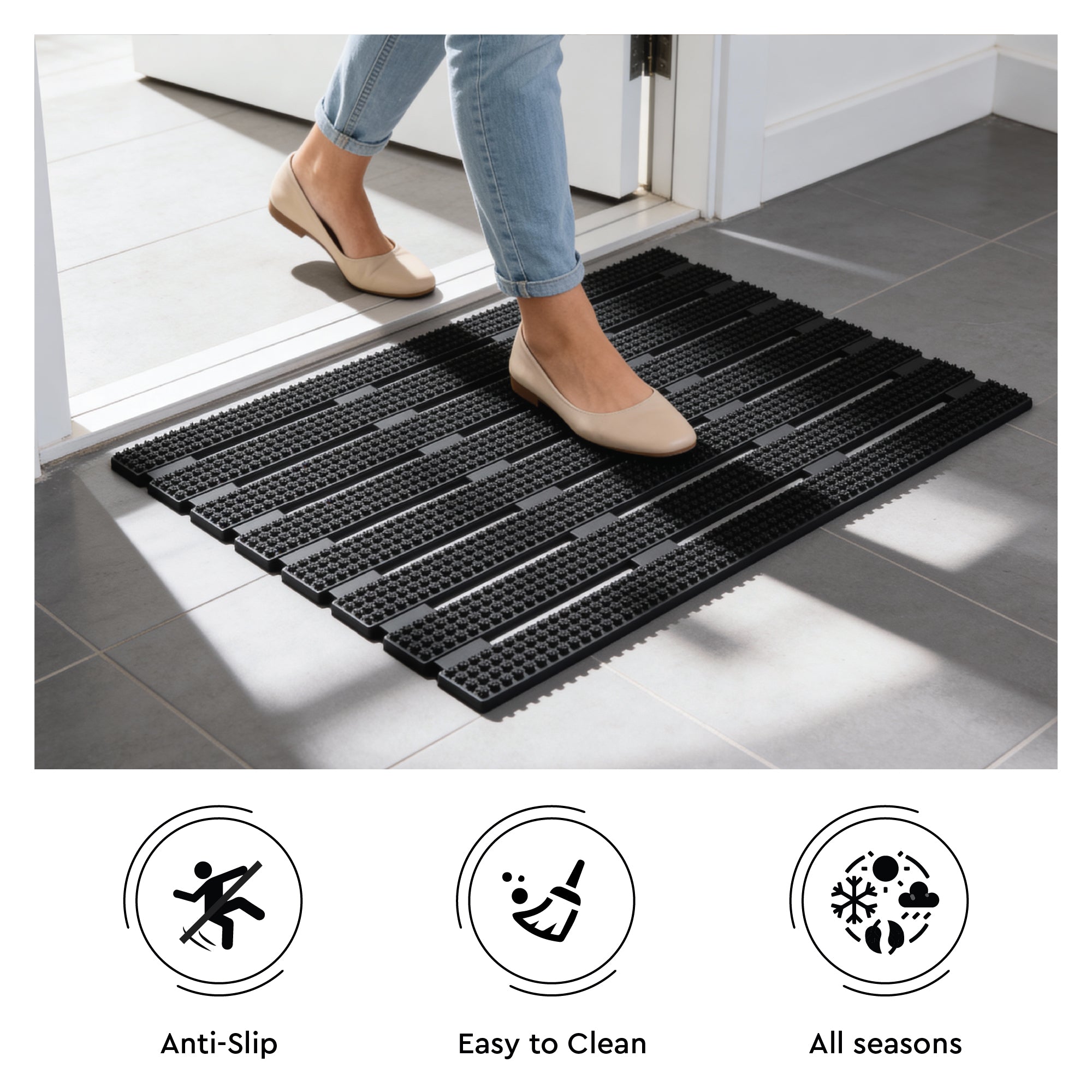 Rubber Shower Mats Heavy Duty Anti-Skid Floor Mats for Door, Bathroom, Kitchen & Home Entrance | PVC Non-Slip Drainage Mat for Wet & Dry Areas