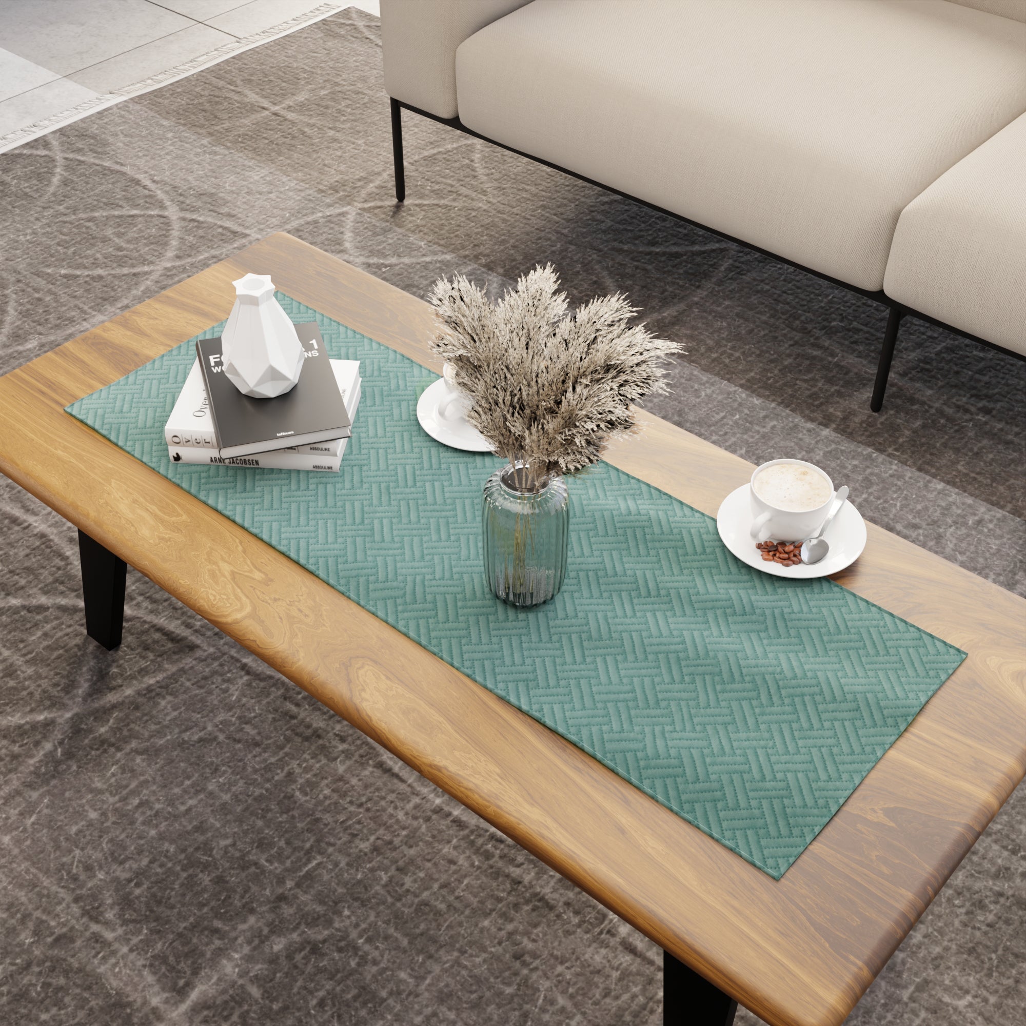 Quilted Velvet Aqua Table Runner