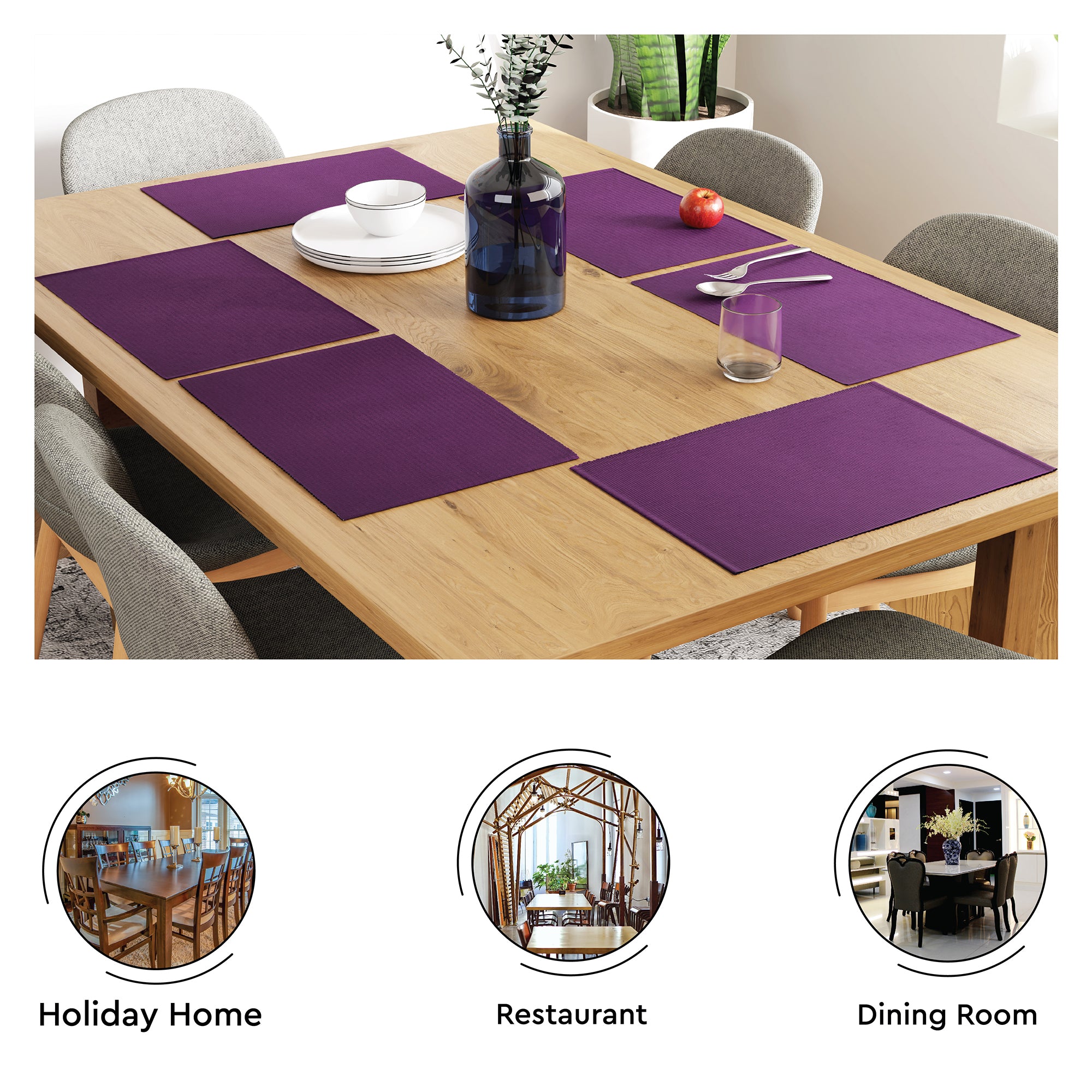 Ribbed Cotton Purple Placemat (Pack of 6)
