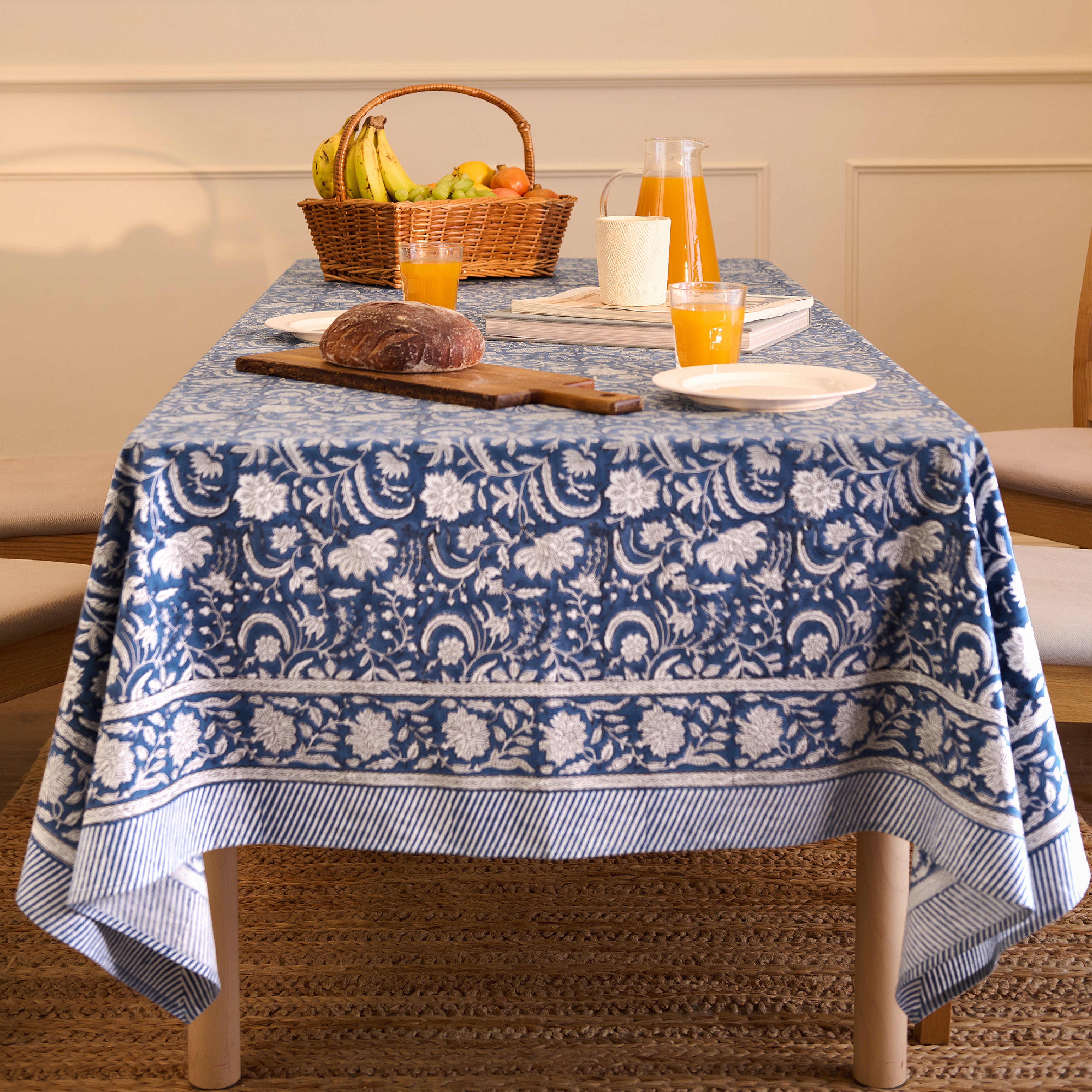 Jaipuri Hand block Print Cotton Blue Tablecloth