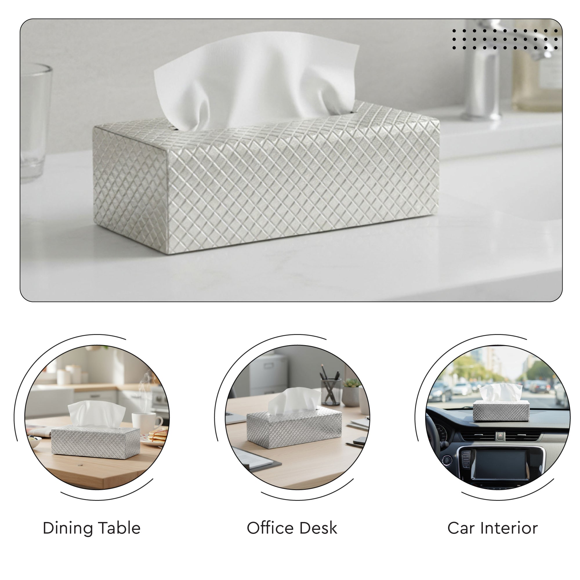 Faux Leather Silver Tissue Box (Pack of 1)