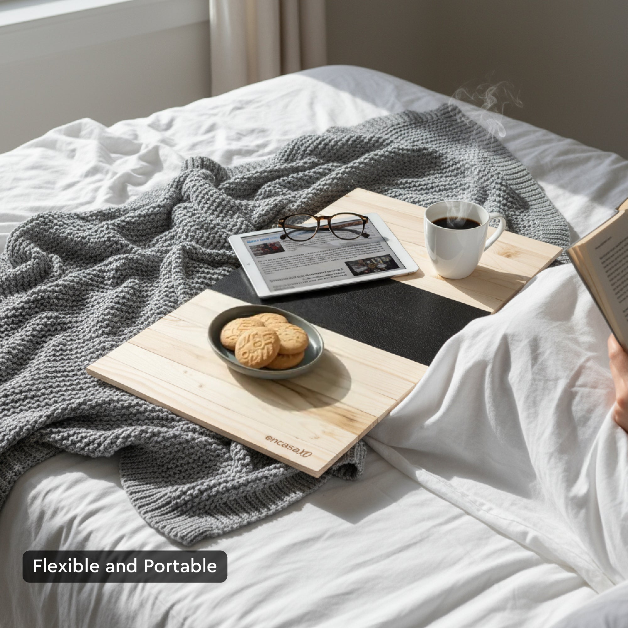 Pinewood Cream with Brown Antiskid Top Wooden Tray (Pack of 4)