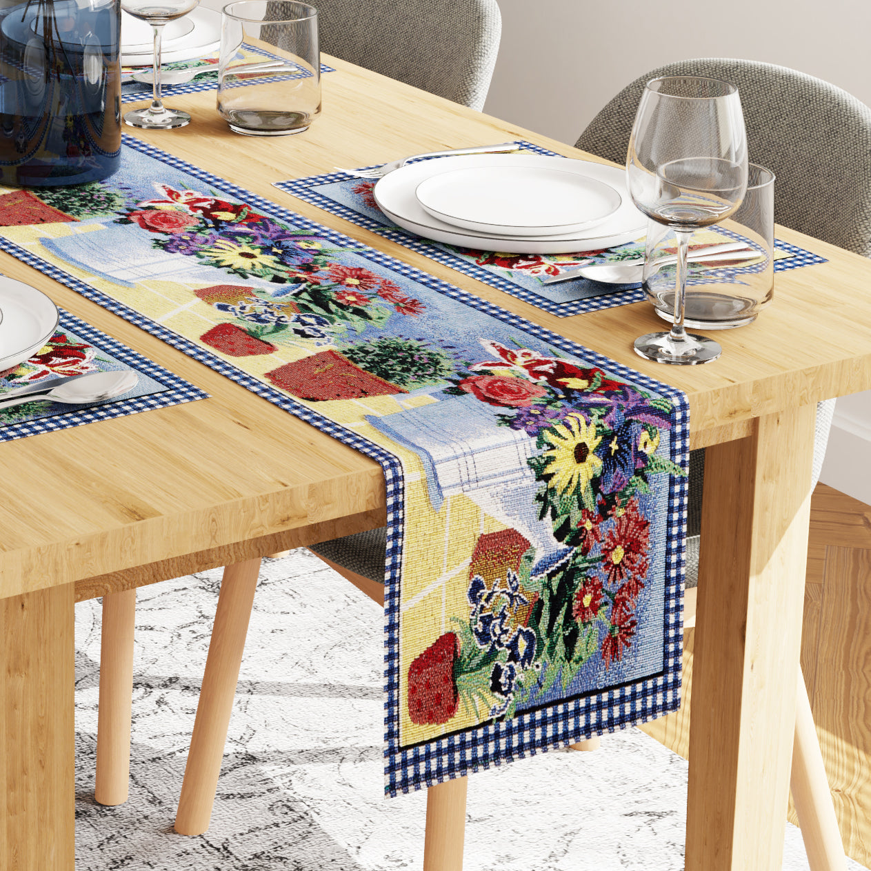 Cotton Flowerpot Table Runner+Placemat (Pack of 7)
