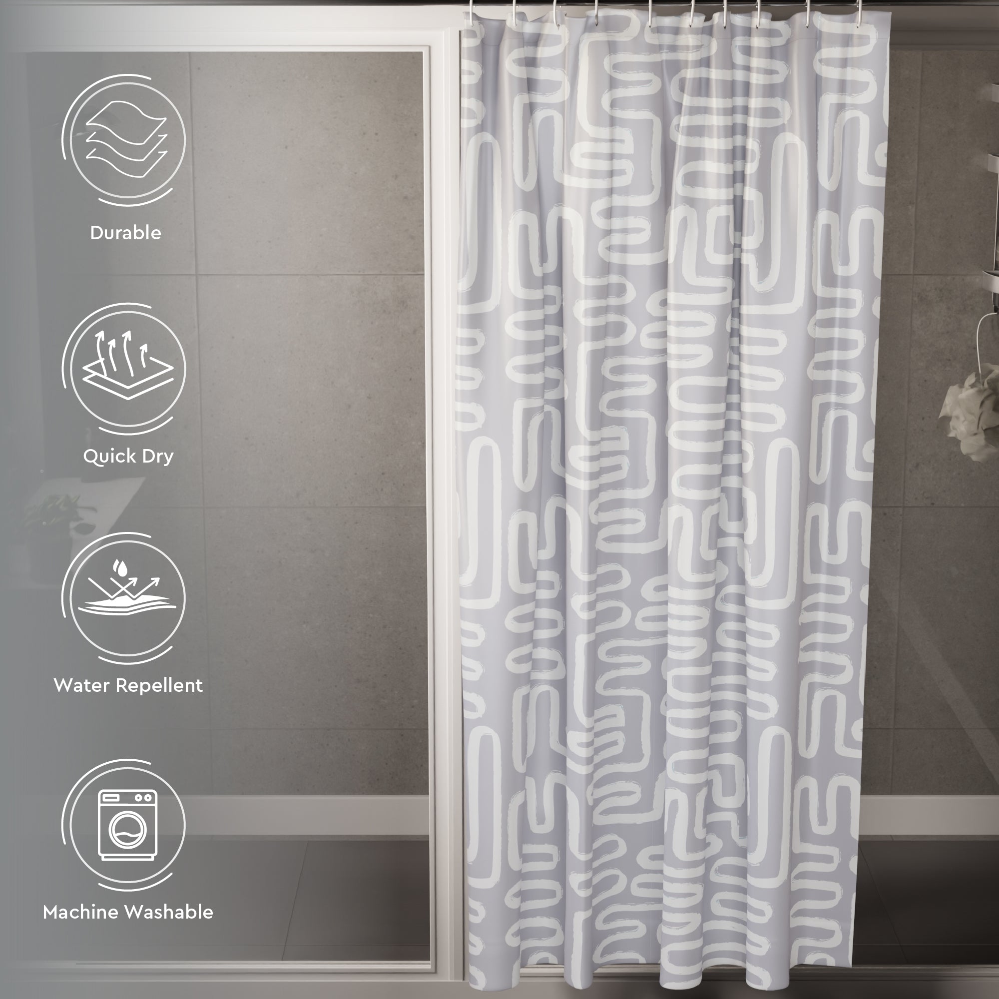 Polyester Boho Maze Grey Shower Curtain (Pack of 1)