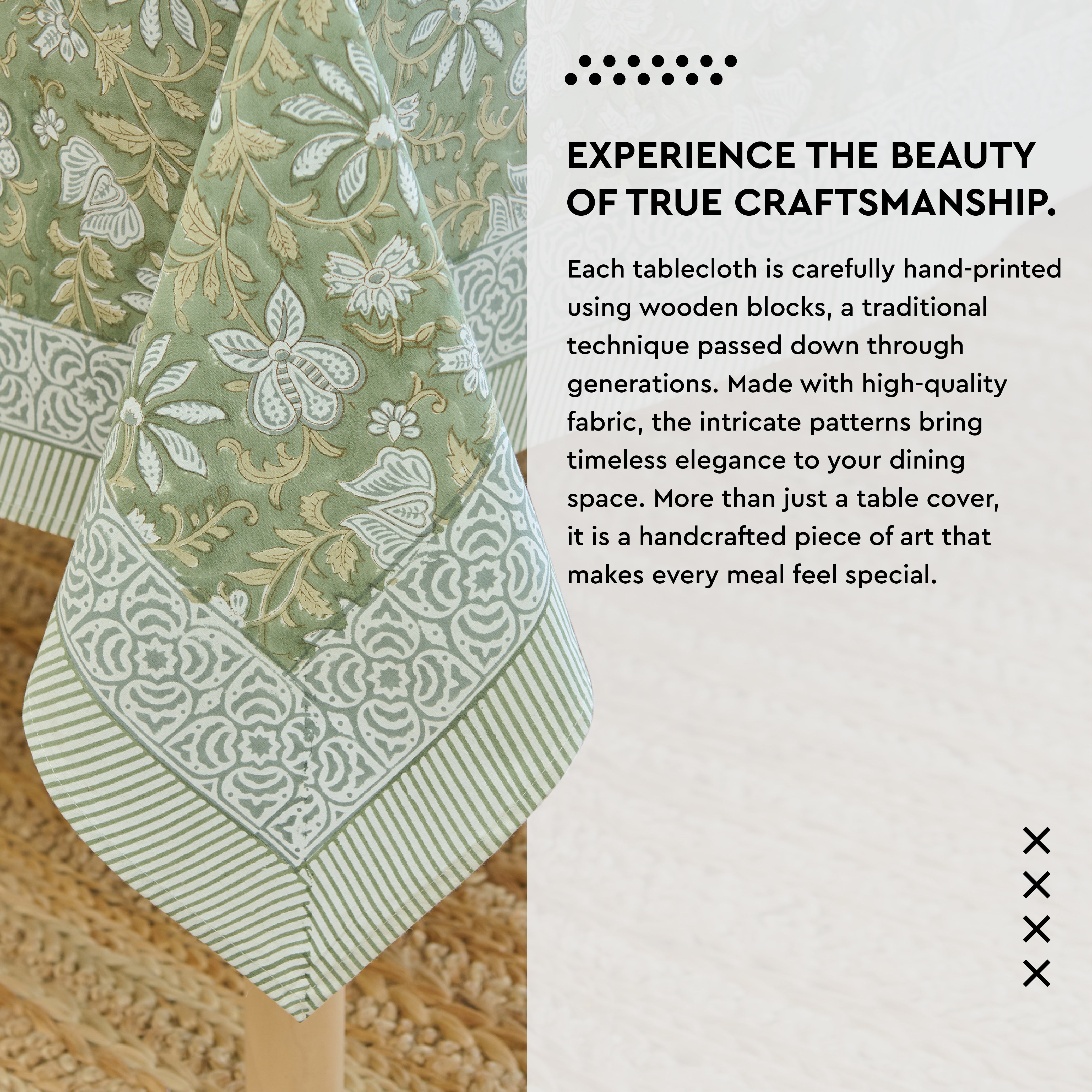 Jaipuri Hand block Print Cotton Sage Green Tablecloth
