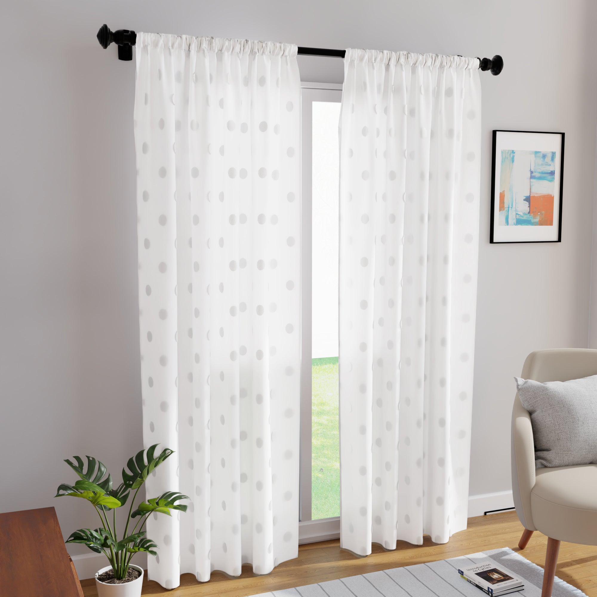 Polyester Dollar White Curtain (Pack of 2)