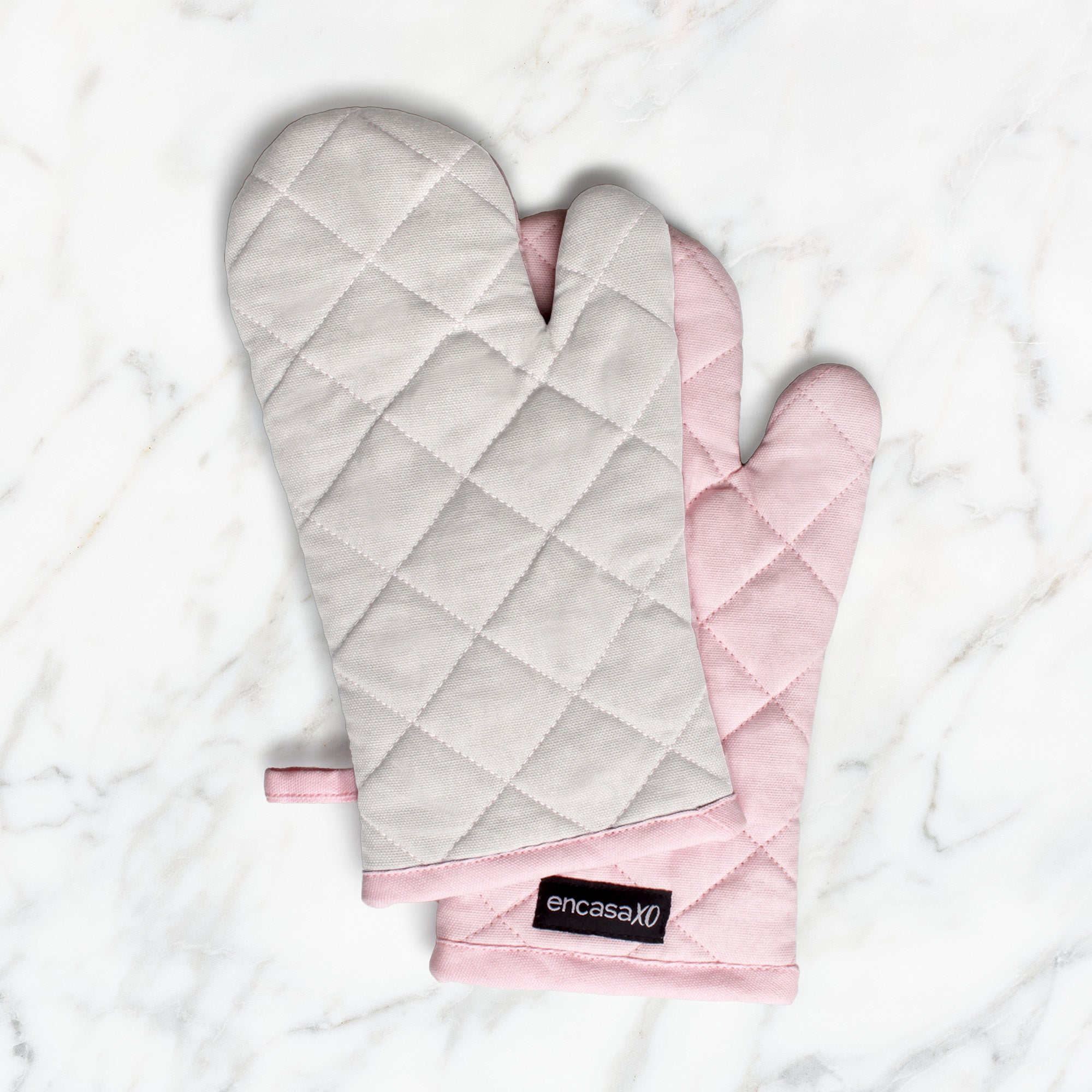 Canvas Light Pink & Light Grey Oven Gloves (Pack of 2)