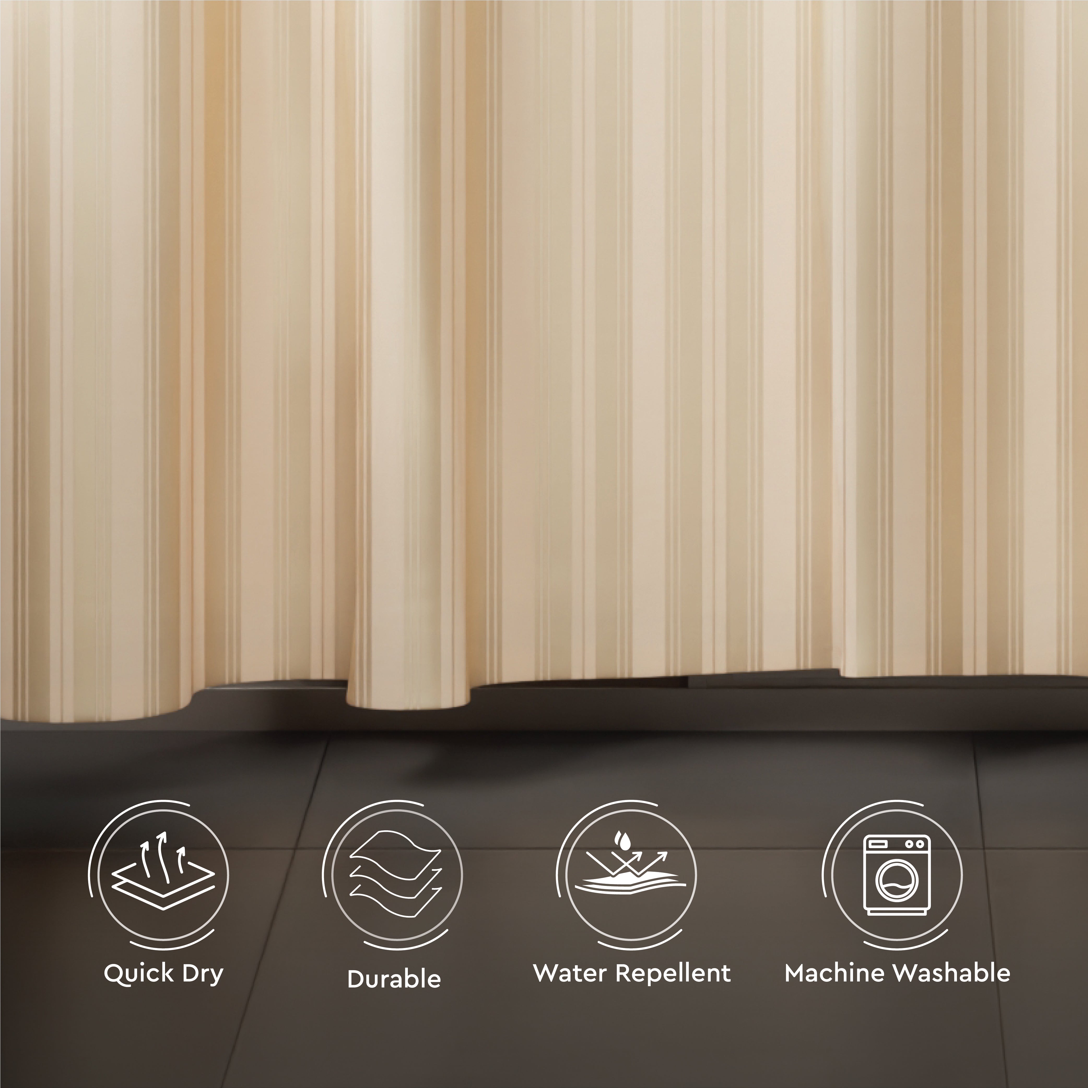 Polyester Stripe Beige Shower Curtain (Pack of 1)