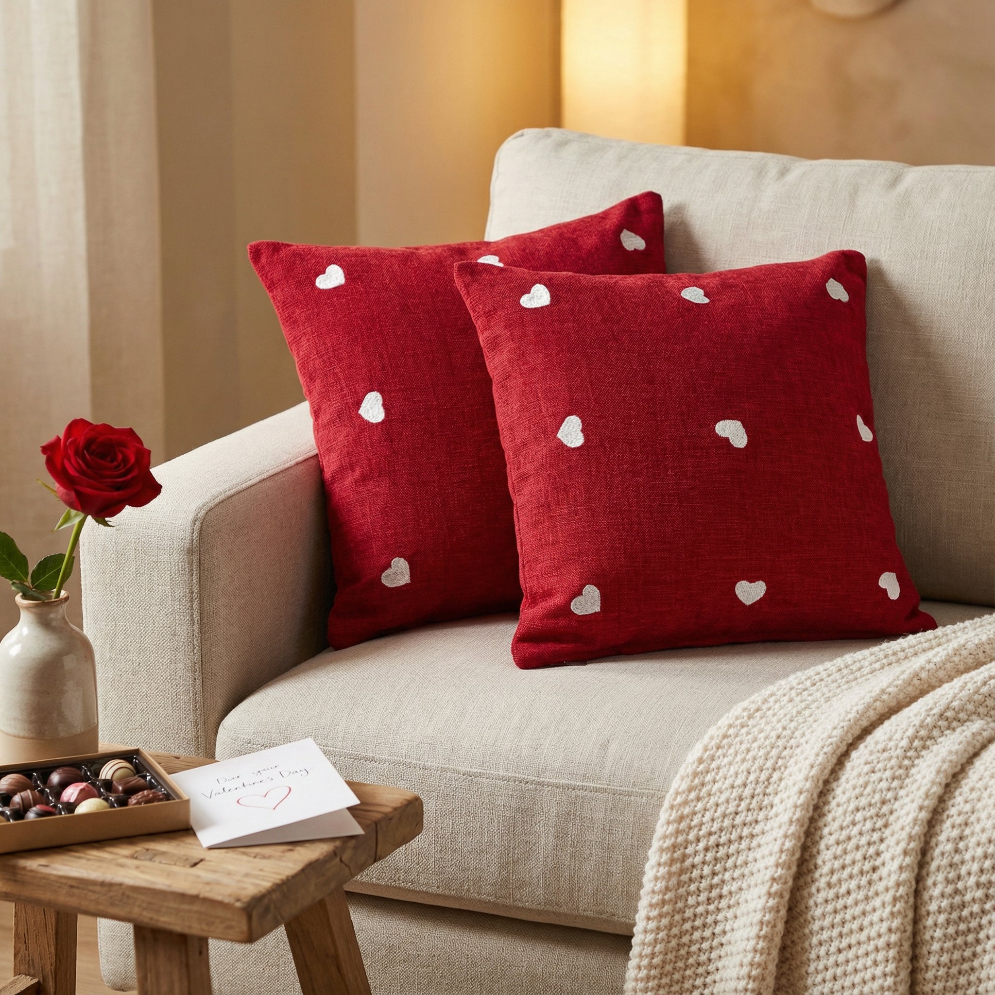Red Heart - Natural Cushion Cover
