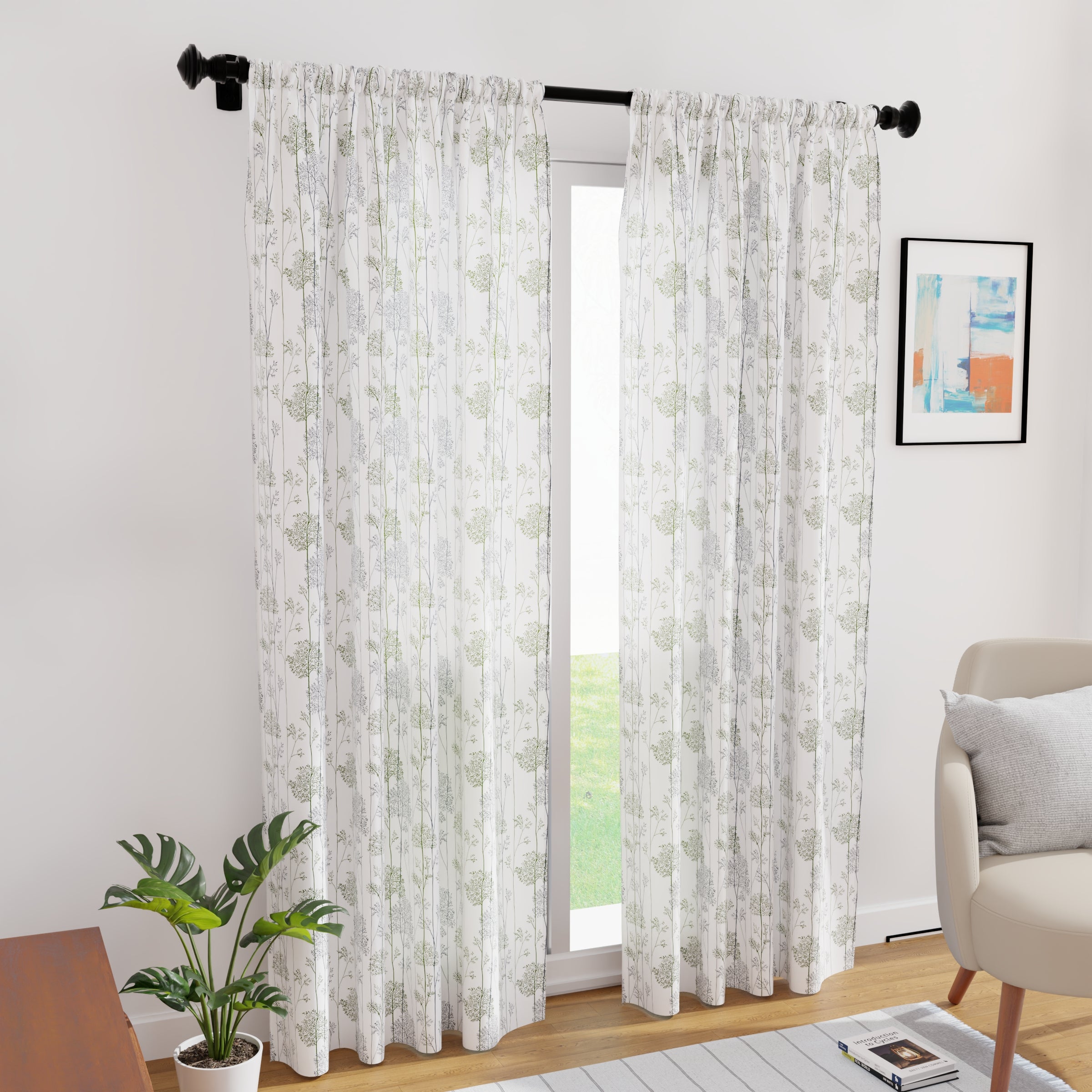 Polyester Branches Green Curtain (Pack of 2)