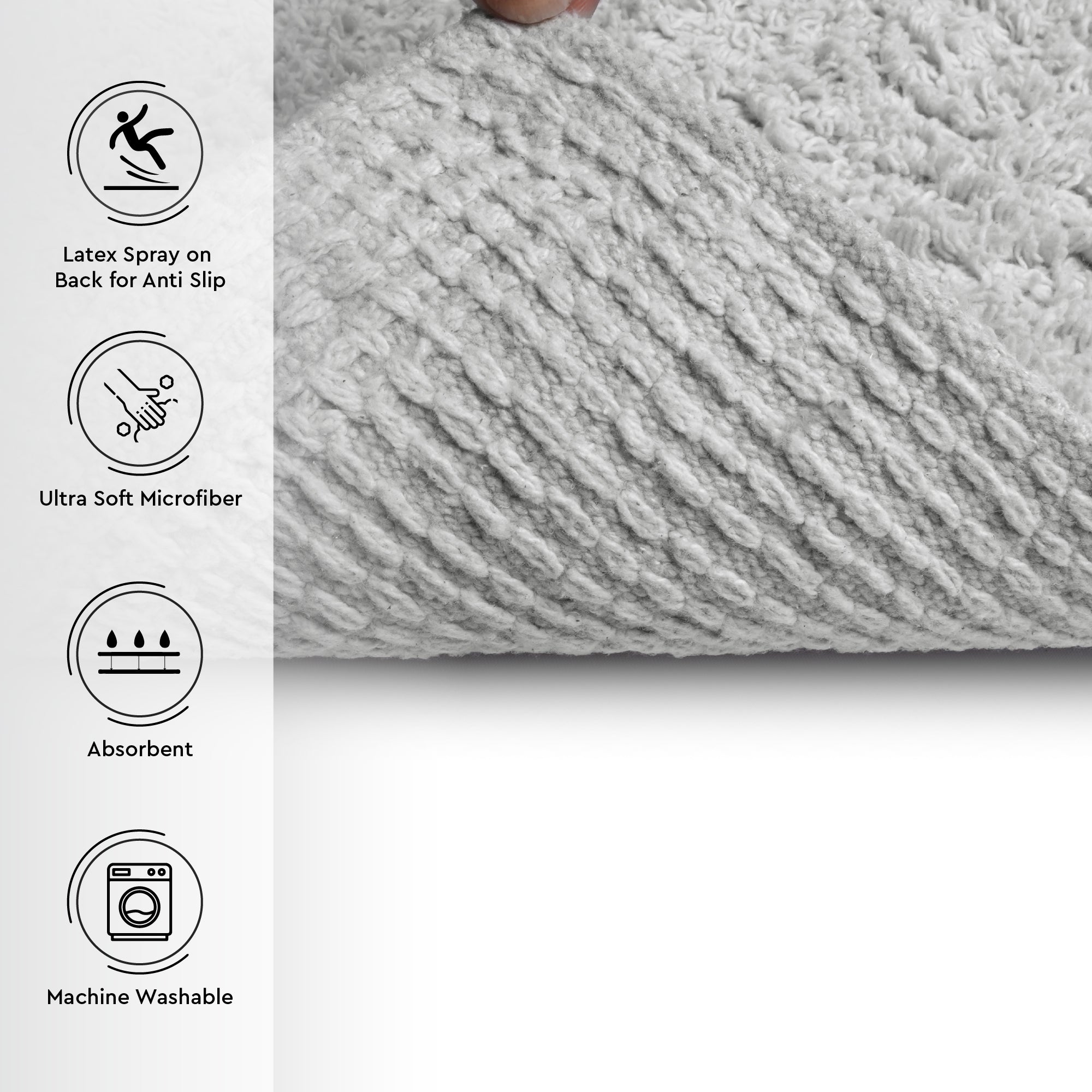 Polyester Grey Shower Curtain + Bathmat (Pack of 3)