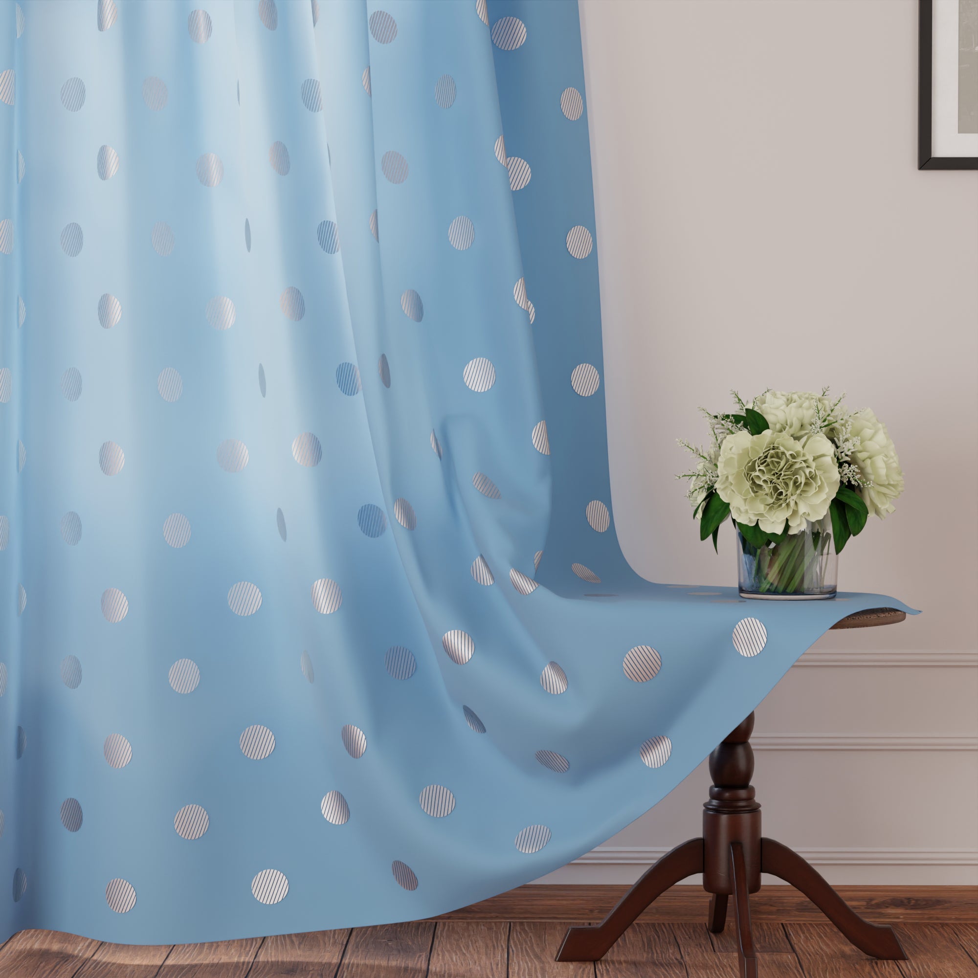 Polyester Dollar Blue Curtain (Pack of 2)