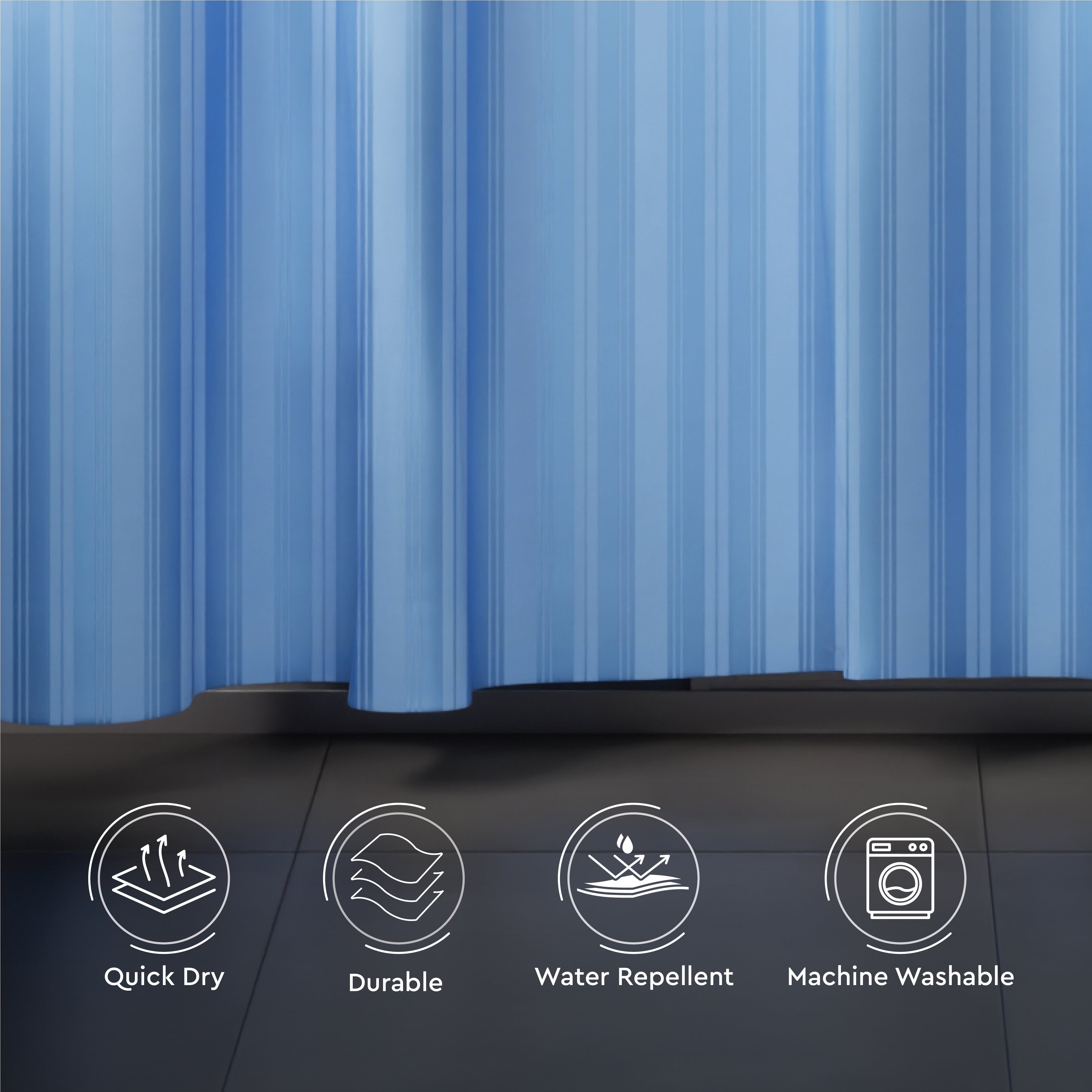 Polyester Stripe Blue Shower Curtain (Pack of 1)