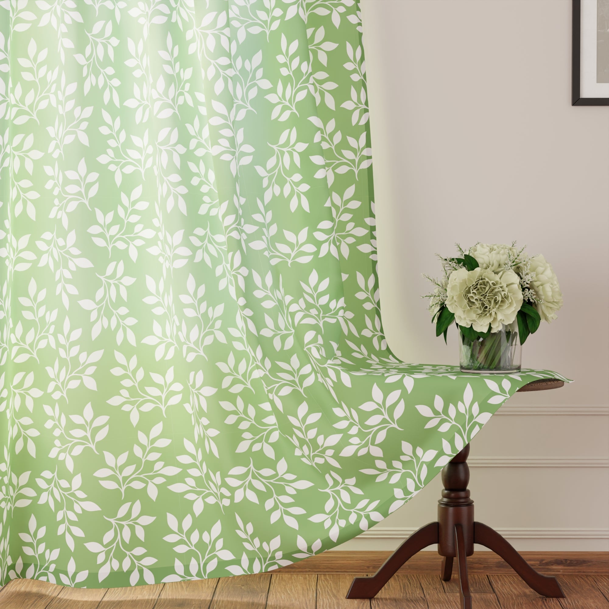 Polyester Reverse Leaf Green Curtain (Pack of 2)