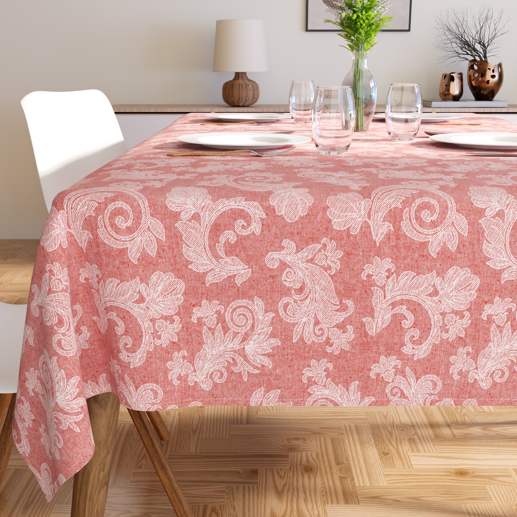 Cotton Red Table Cloth (Pack of 1)