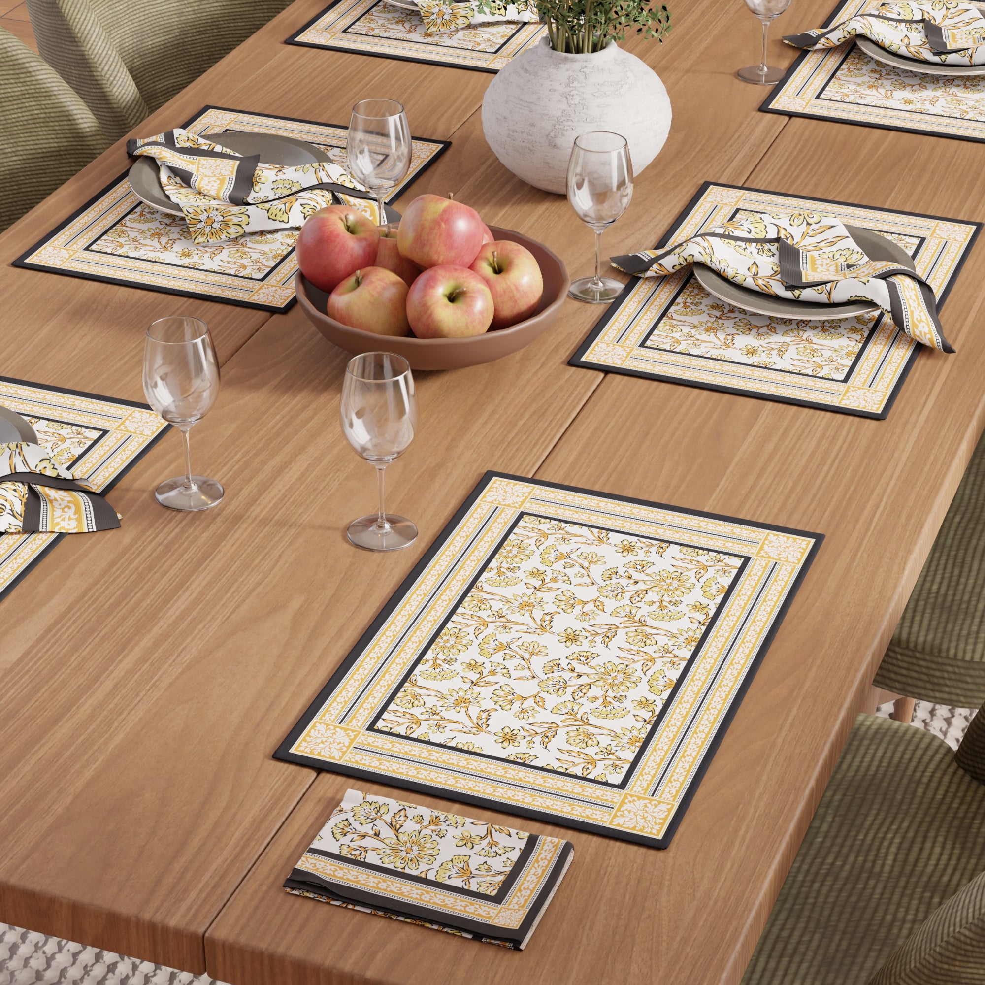 Cotton Canvas Yellow-02 Placemat + Table Napkins
