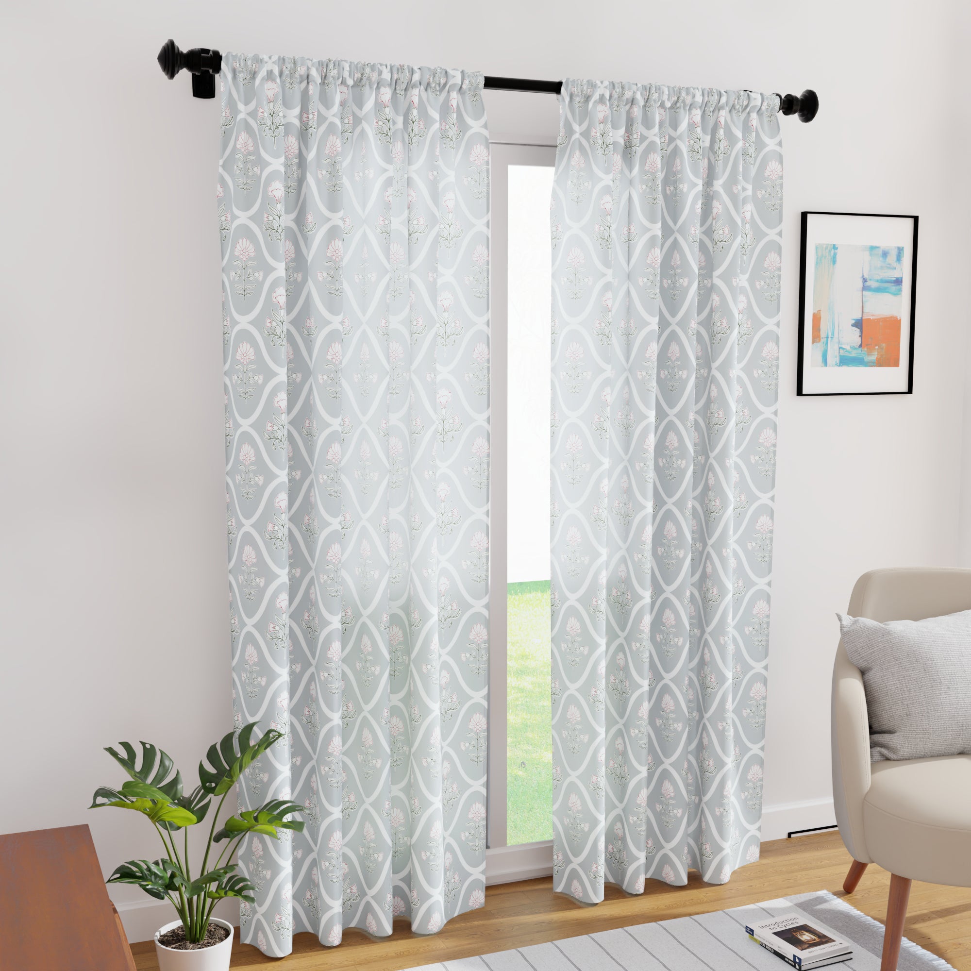Polyester Light Grey Curtain (Pack of 2)