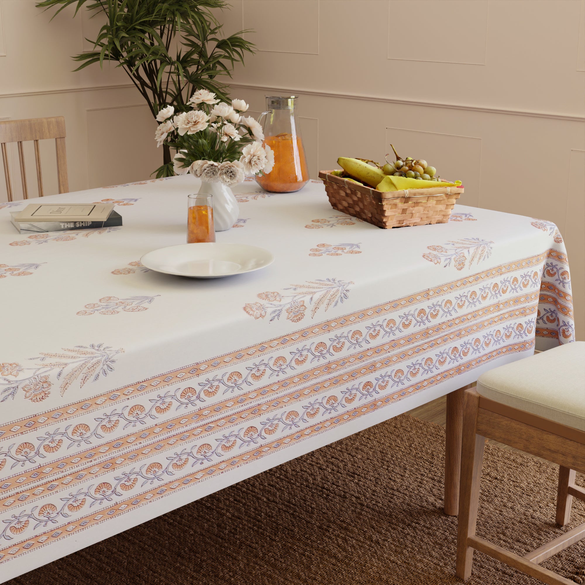 Jaipuri Hand block Print Cotton Rosebush Tablecloth