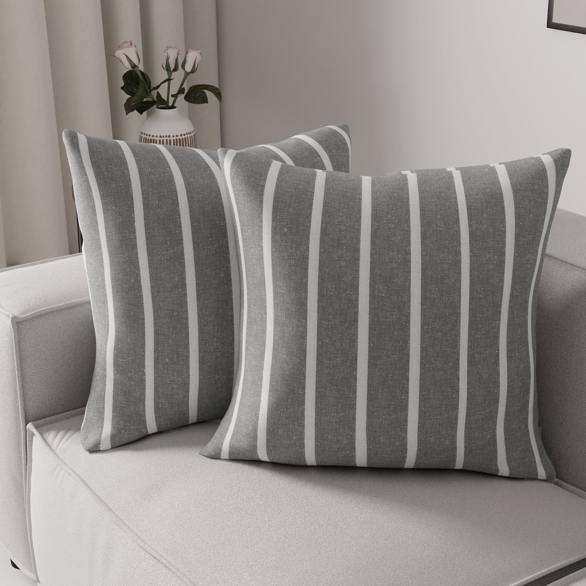 Cotton Roma Grey Stripes Cushion Cover (Pack of 2)